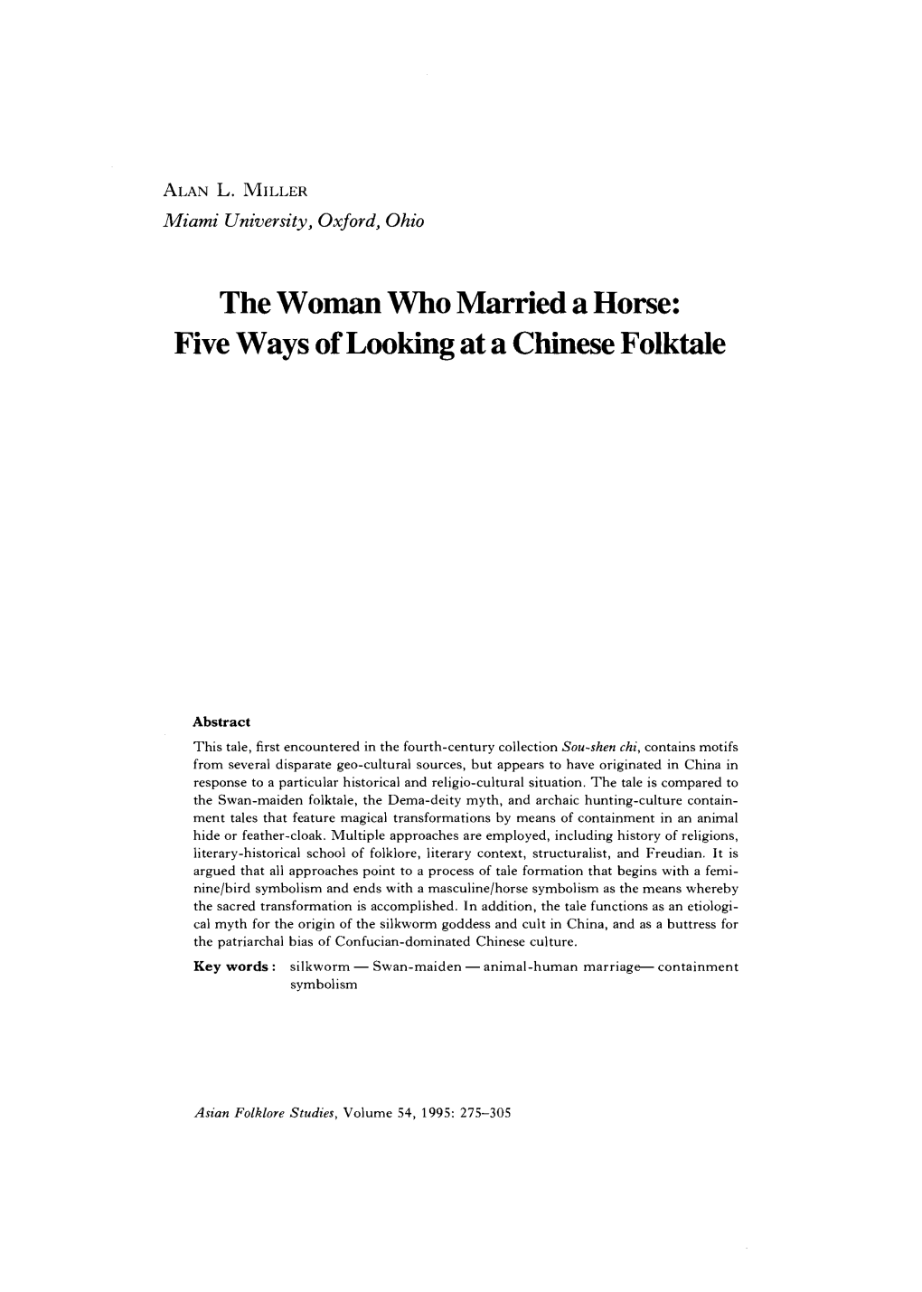 The Woman Who Married a Horse: Five Ways of Looking at a Chinese Folktale