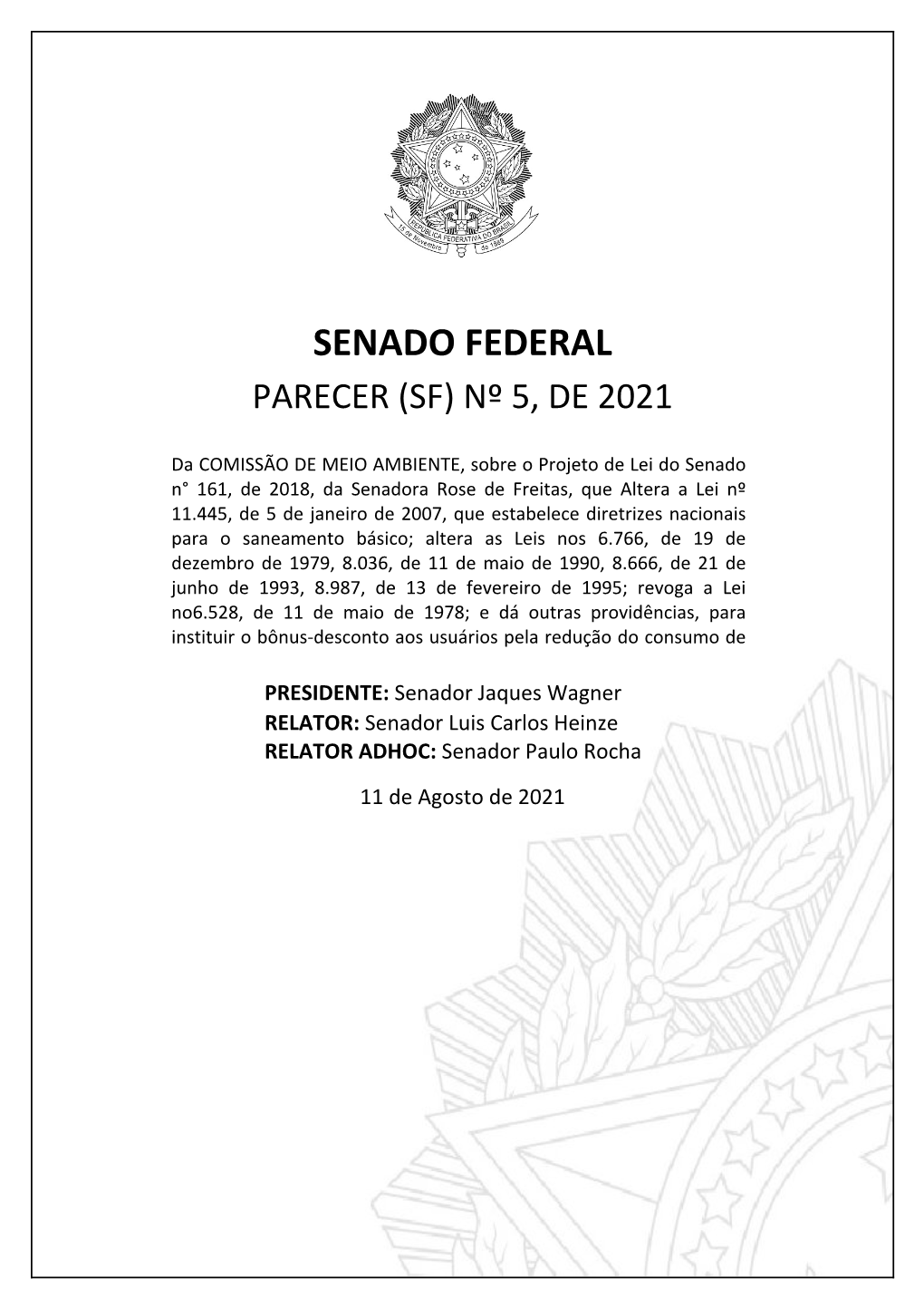 Senado Federal Parecer (Sf) Nº 5, De 2021