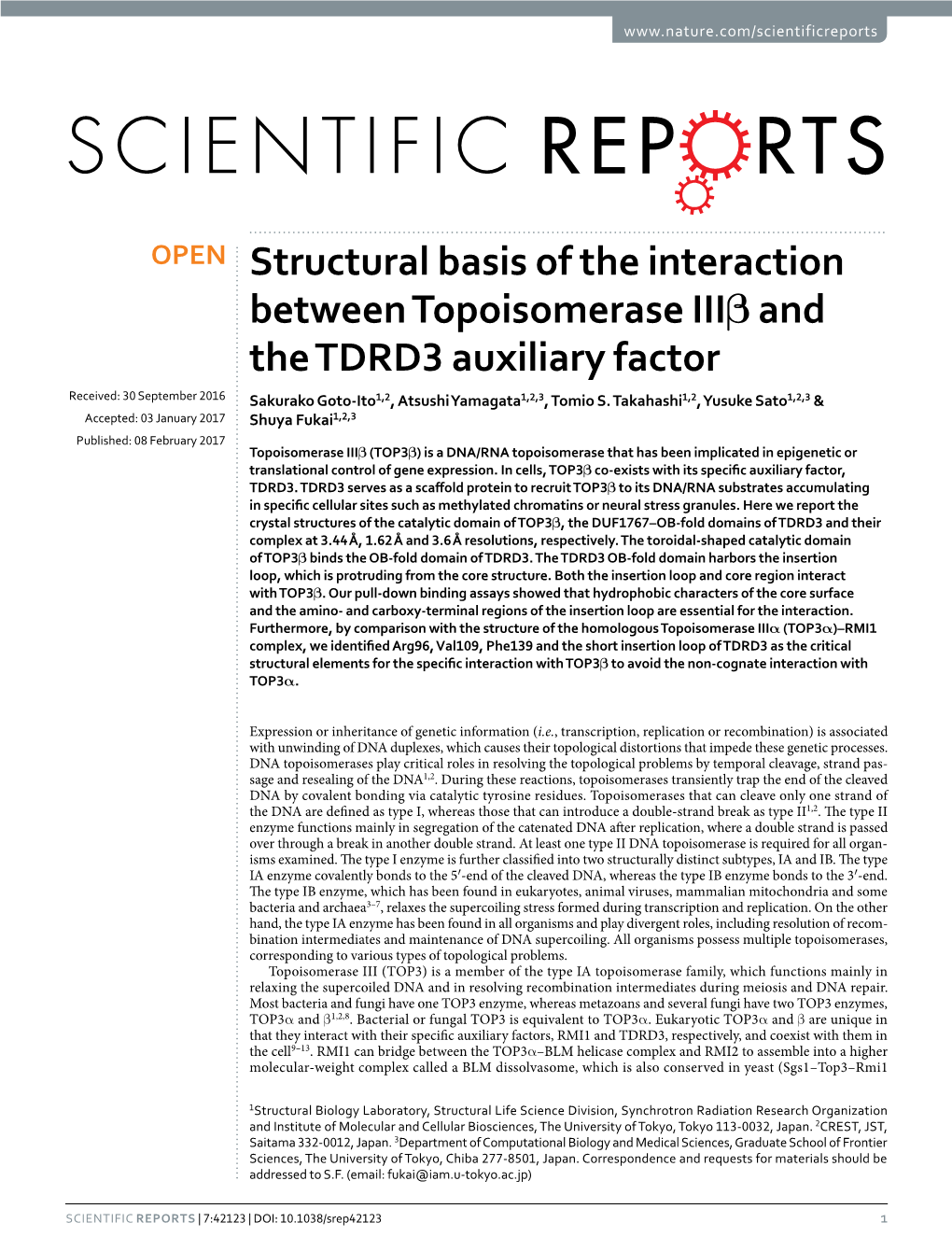 Structural Basis of the Interaction Between Topoisomerase Iiiβ And