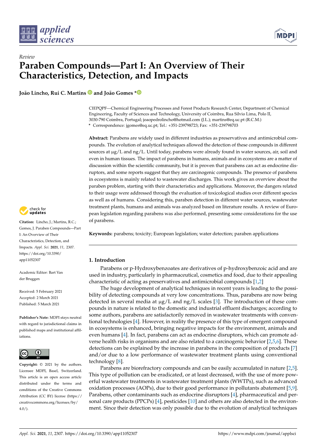 Paraben Compounds—Part I: an Overview of Their Characteristics, Detection, and Impacts