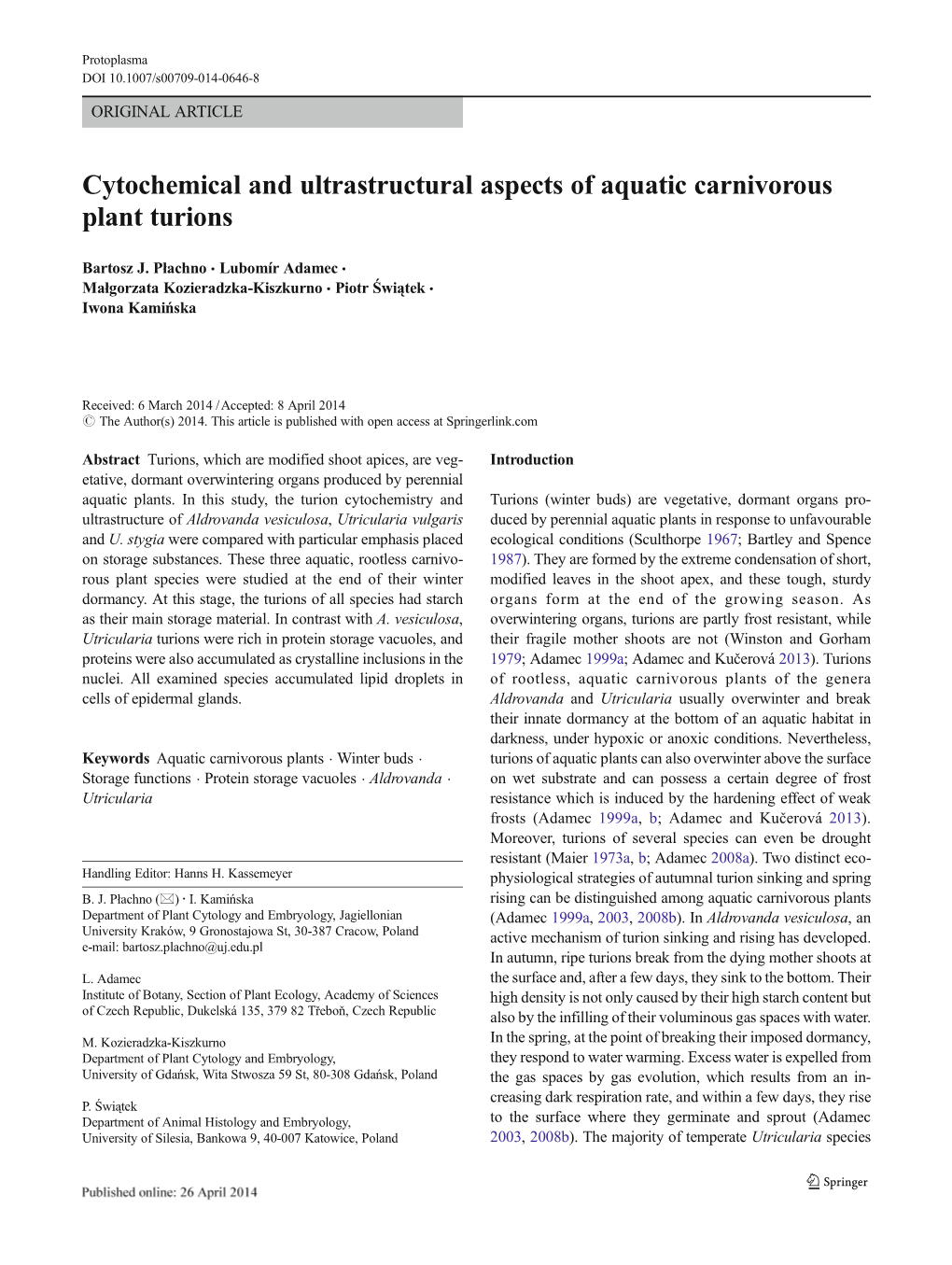 Cytochemical and Ultrastructural Aspects of Aquatic Carnivorous Plant Turions