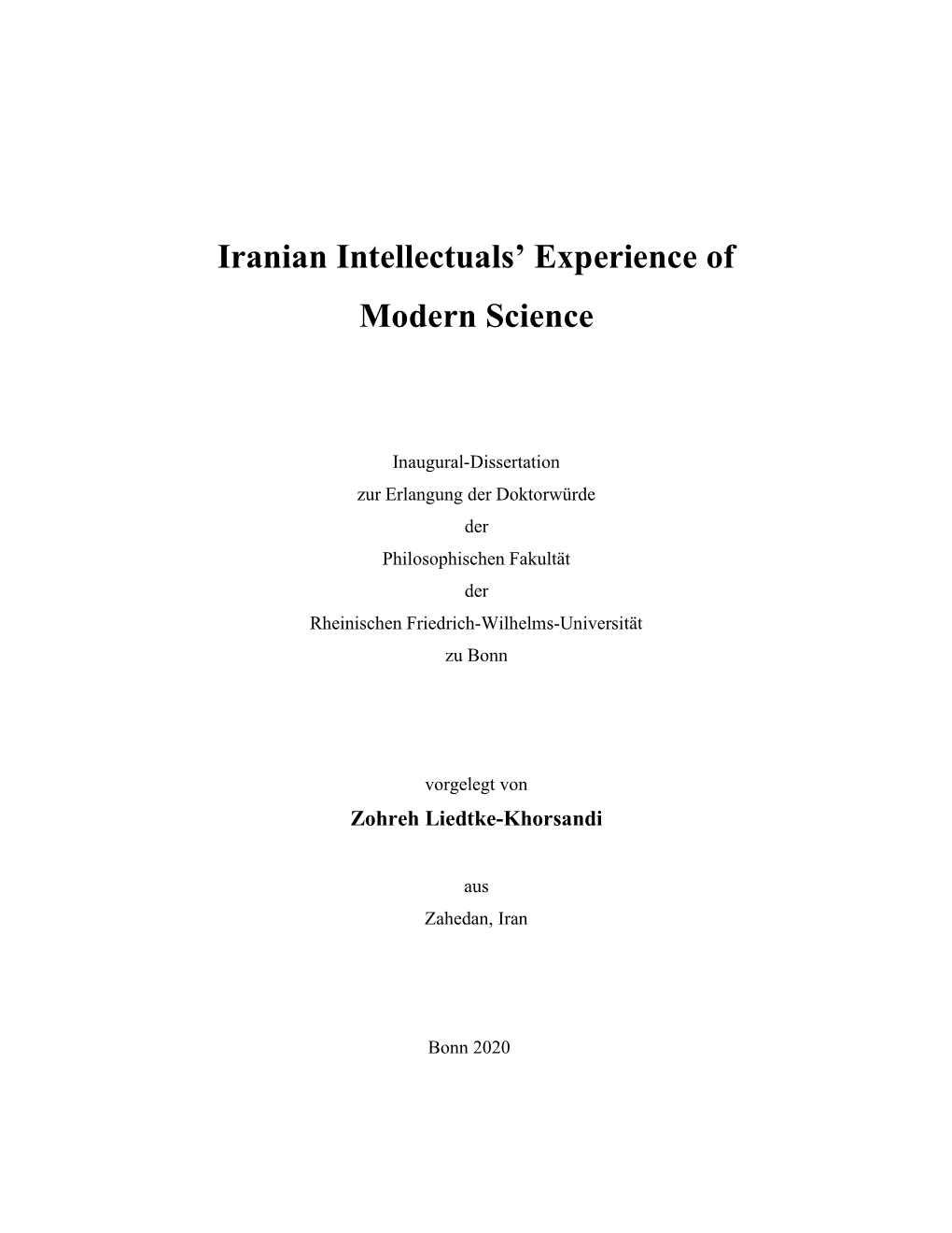 Iranian Intellectuals' Experience of Modern Science