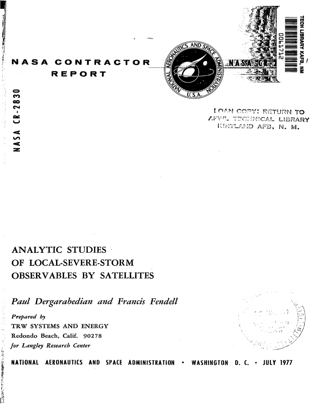 Analytic Studies . of Local-Severe-Storm Observables by Satellites