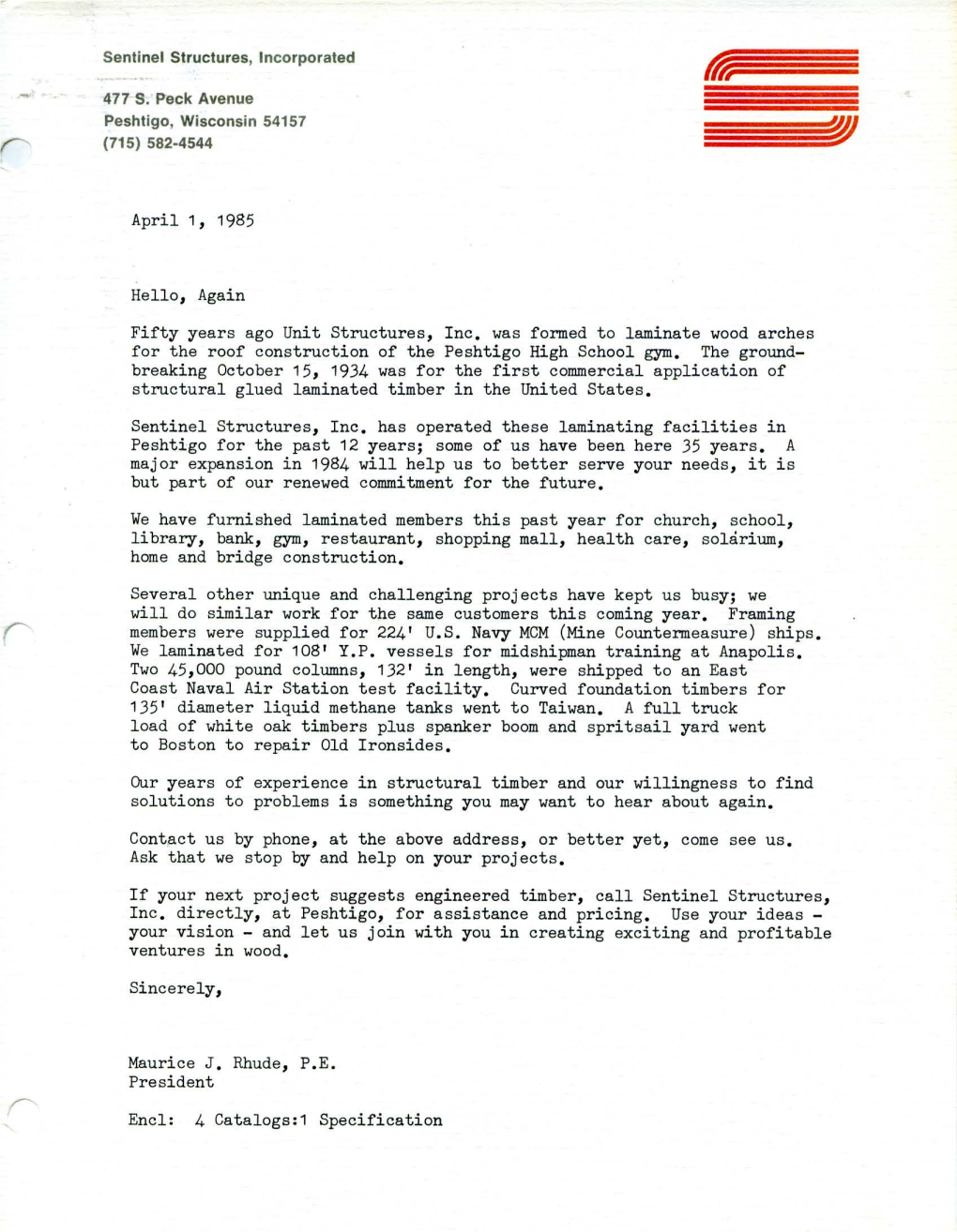 Sentinel Structures, Inc. Letter