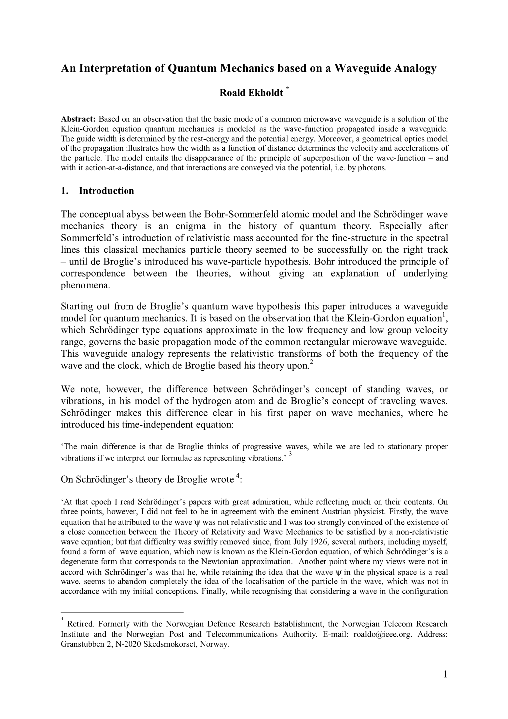 An Interpretation of Quantum Mechanics Based on a Waveguide Analogy