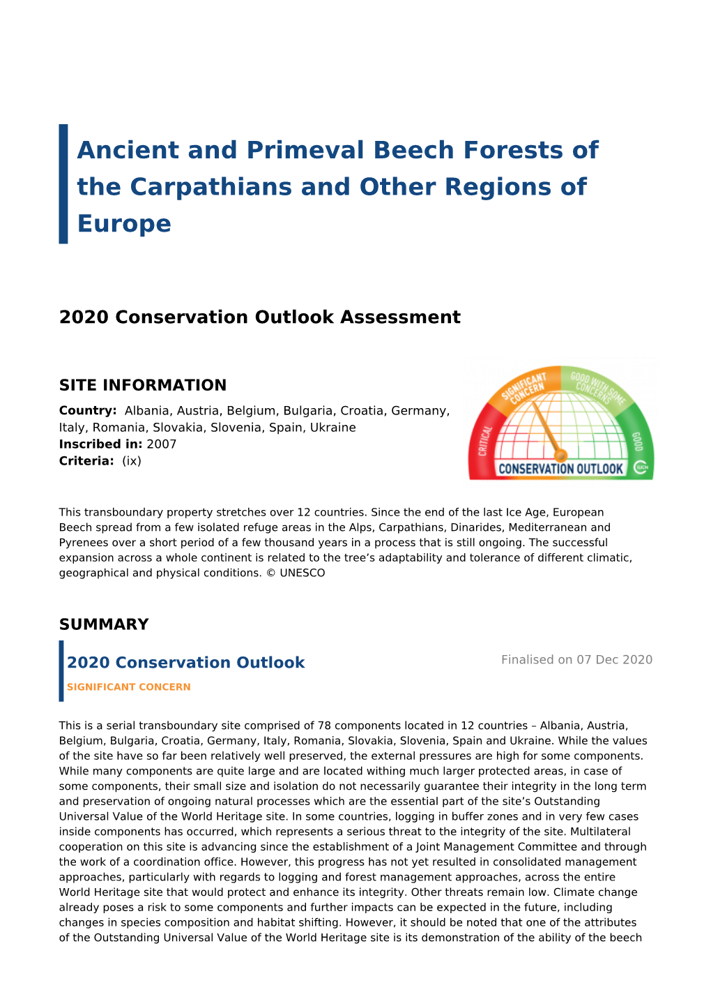 2020 Conservation Outlook Assessment