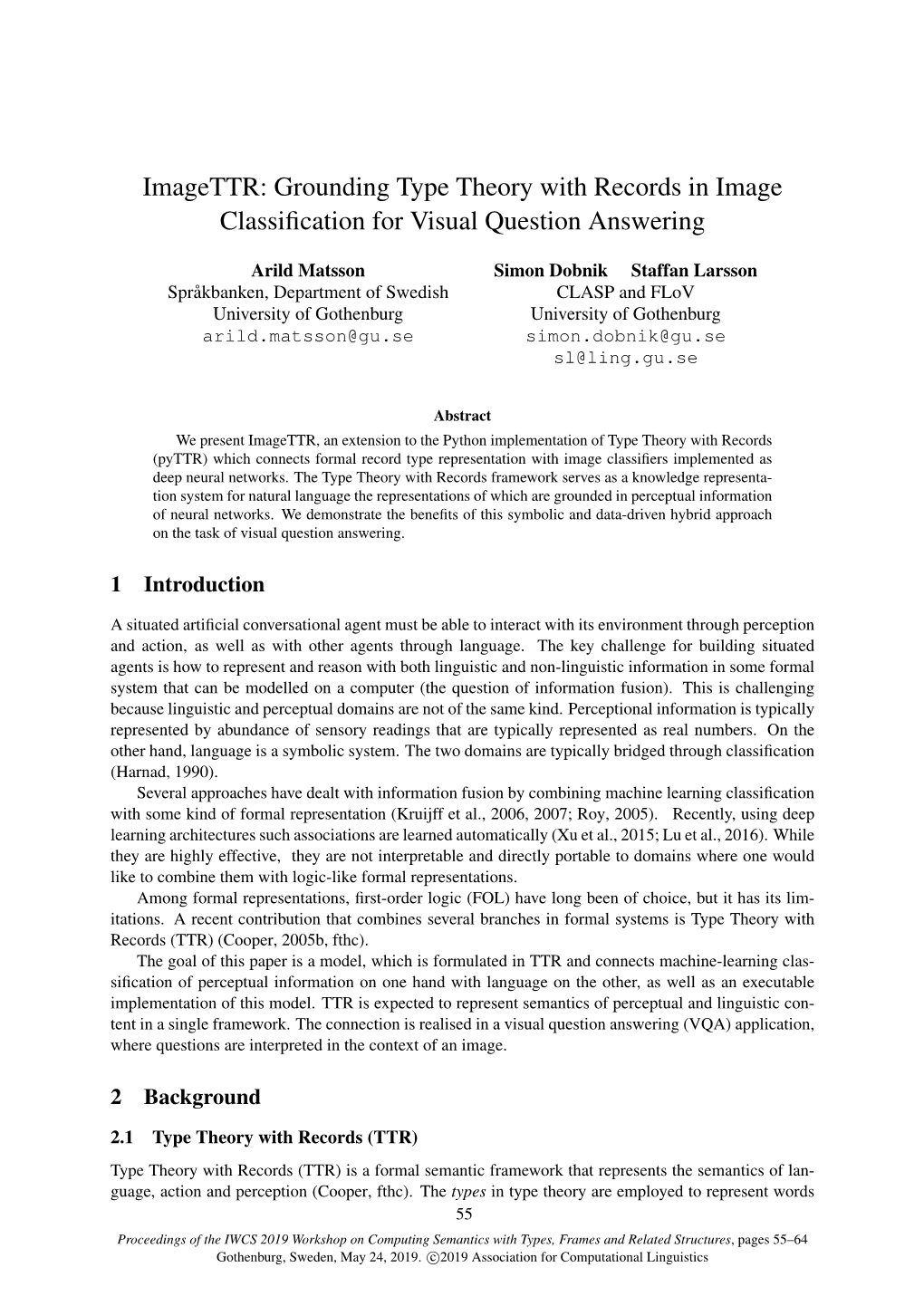 Grounding Type Theory with Records in Image Classification for Visual