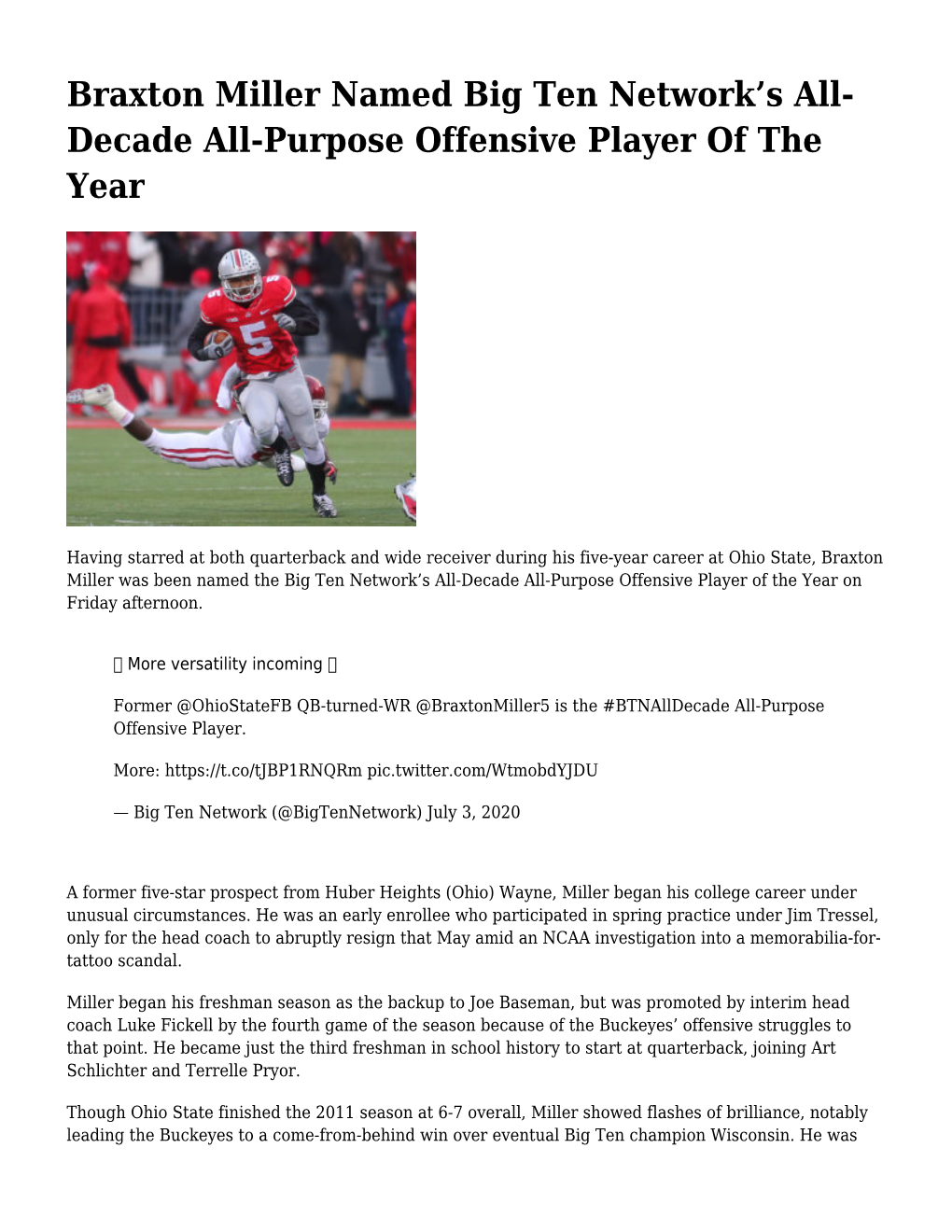 Braxton Miller Named Big Ten Network's All-Decade All-Purpose