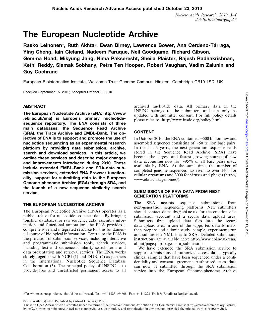 The European Nucleotide Archive