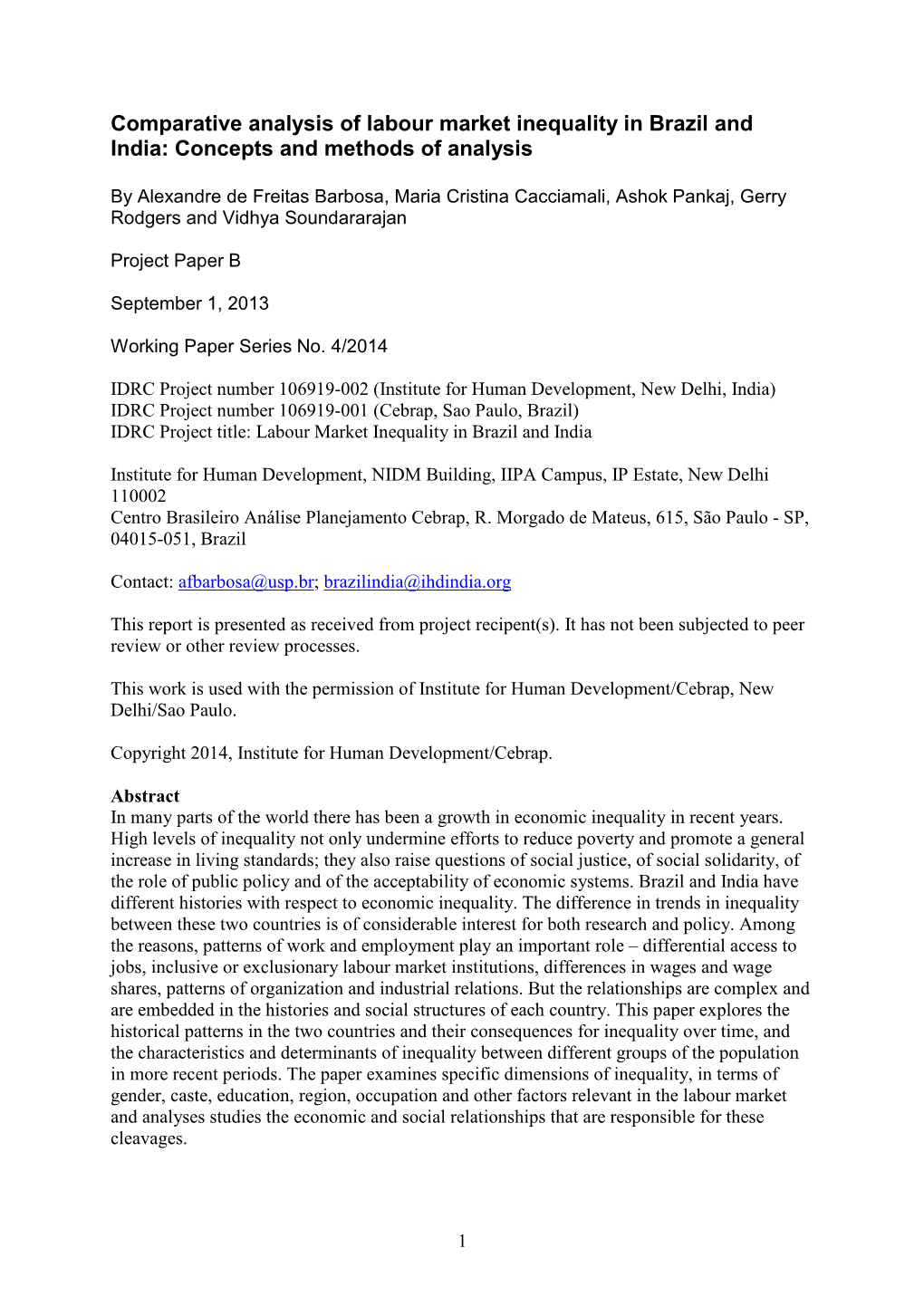 Comparative Analysis of Labour Market Inequality in Brazil and India: Concepts and Methods of Analysis