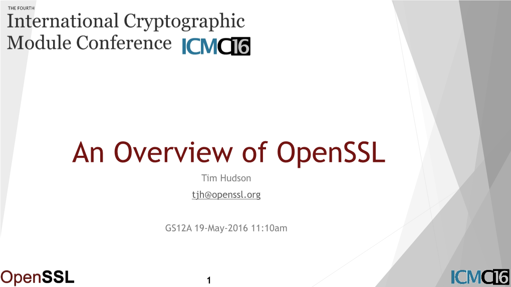 An Overview of Openssl Tim Hudson Tjh@Openssl.Org