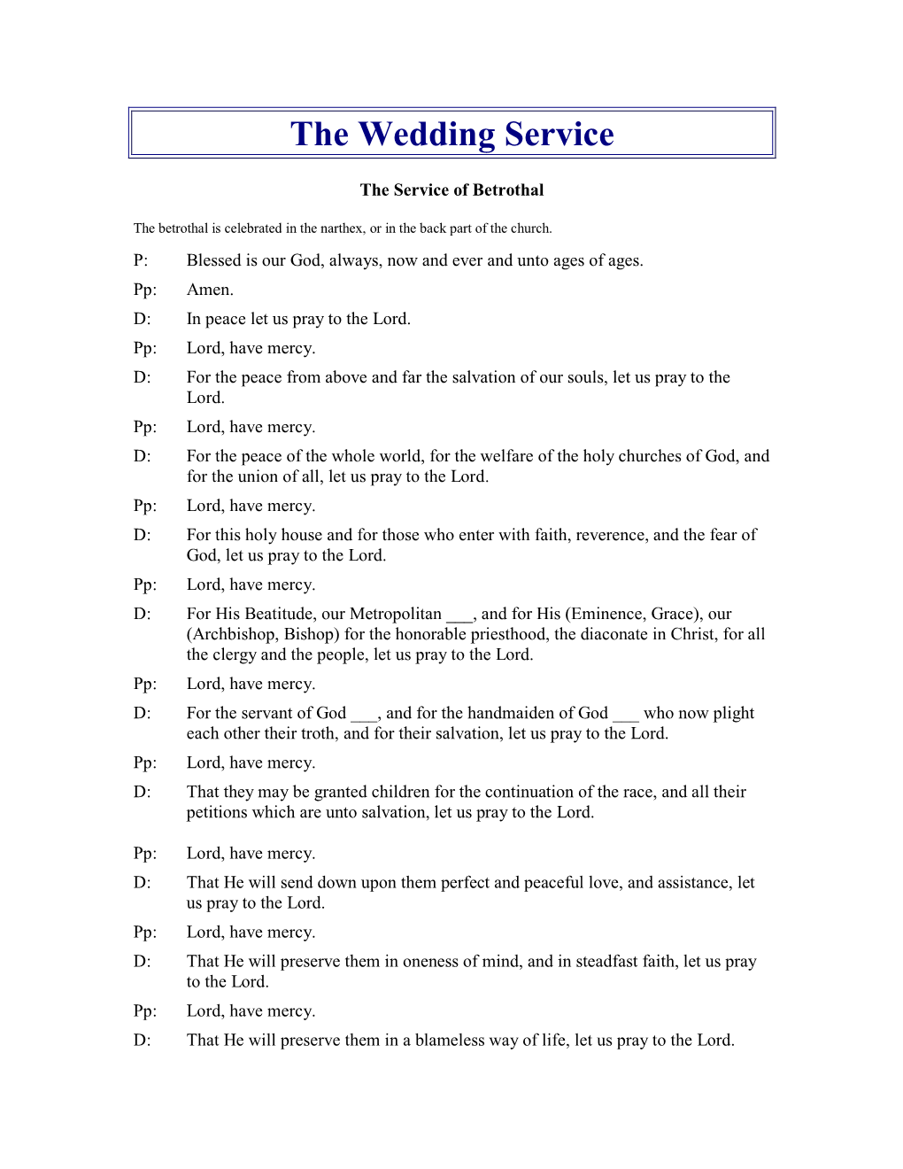 The Marriage Service