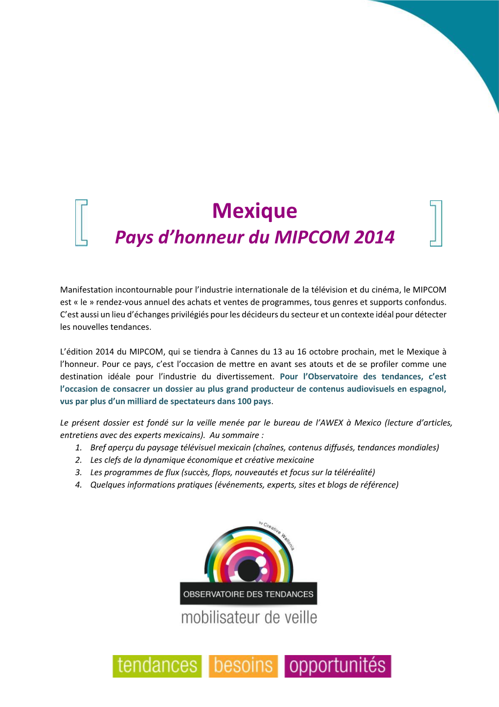 Mexique, Pays D'honneur Du MIPCOM 2014.Pdf