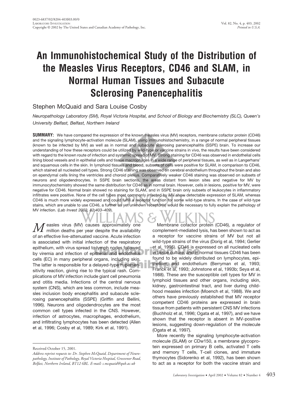 An Immunohistochemical Study of the Distribution of the Measles Virus