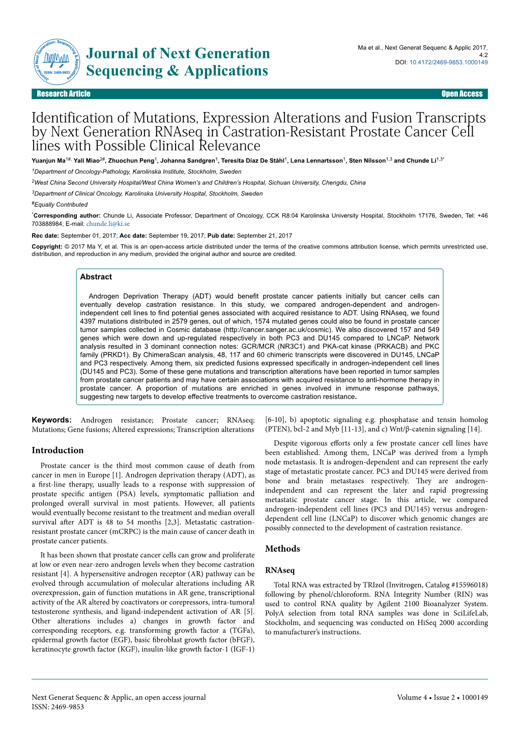 Identification of Mutations, Expression Alterations and Fusion Transcripts