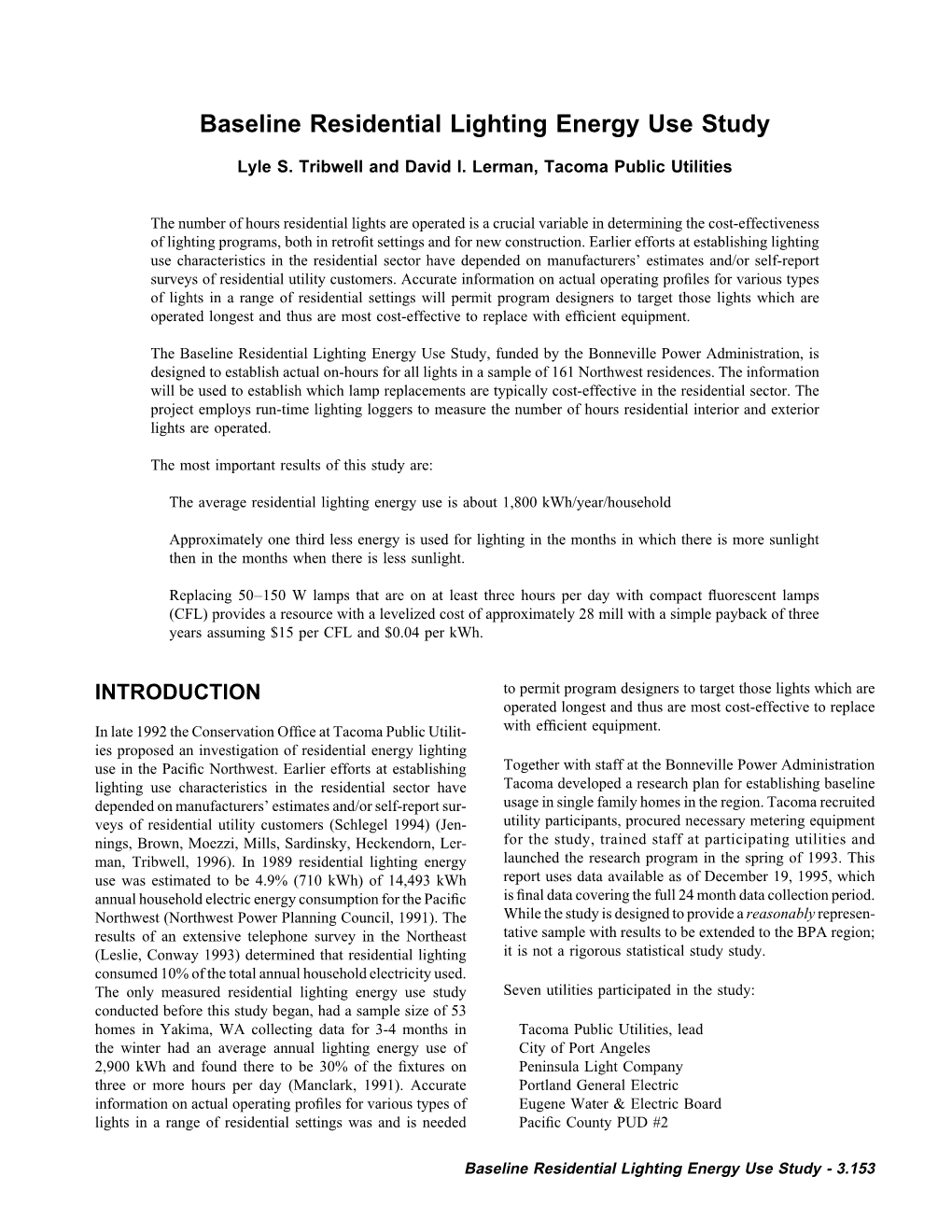 Baseline Residential Lighting Energy Use Study