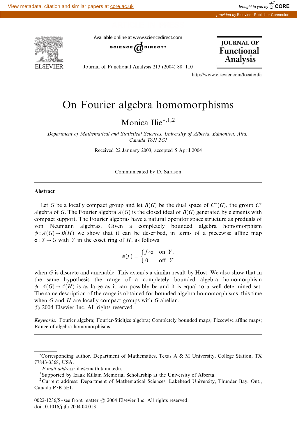On Fourier Algebra Homomorphisms