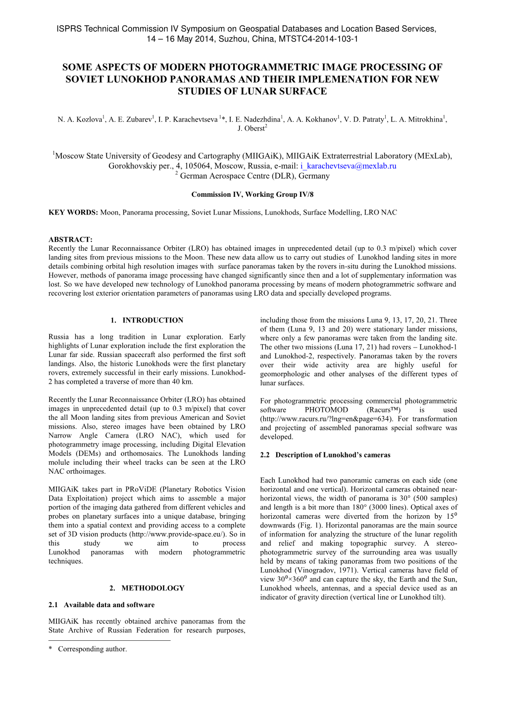 Some Aspects of Modern Photogrammetric Image Processing of Soviet Lunokhod Panoramas and Their Implemenation for New Studies of Lunar Surface