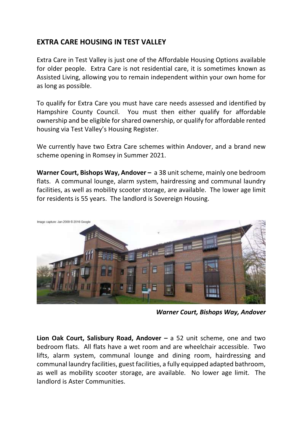 Extra Care Housing in Test Valley