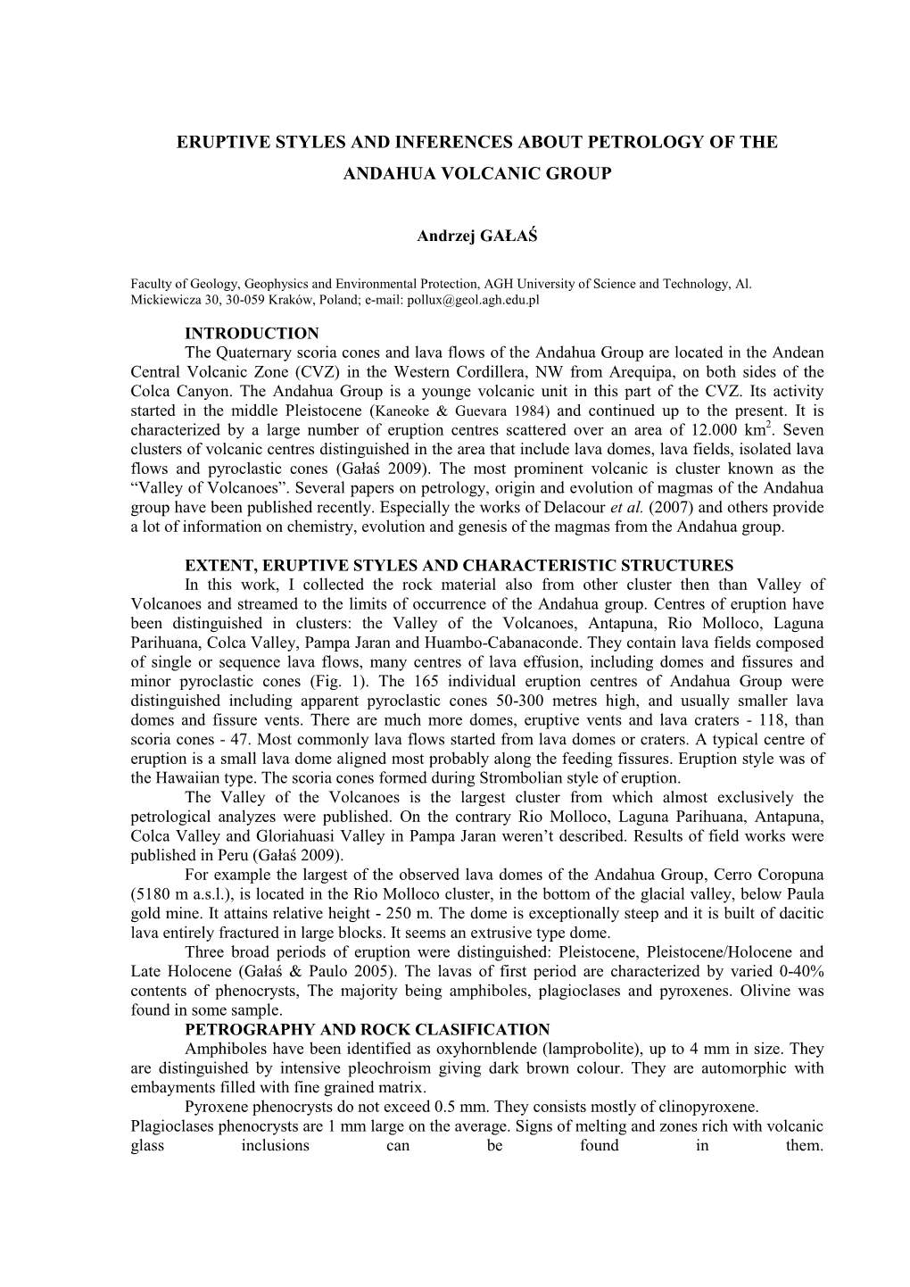 Eruptive Styles and Inferences About Petrology of the Andahua Volcanic Group