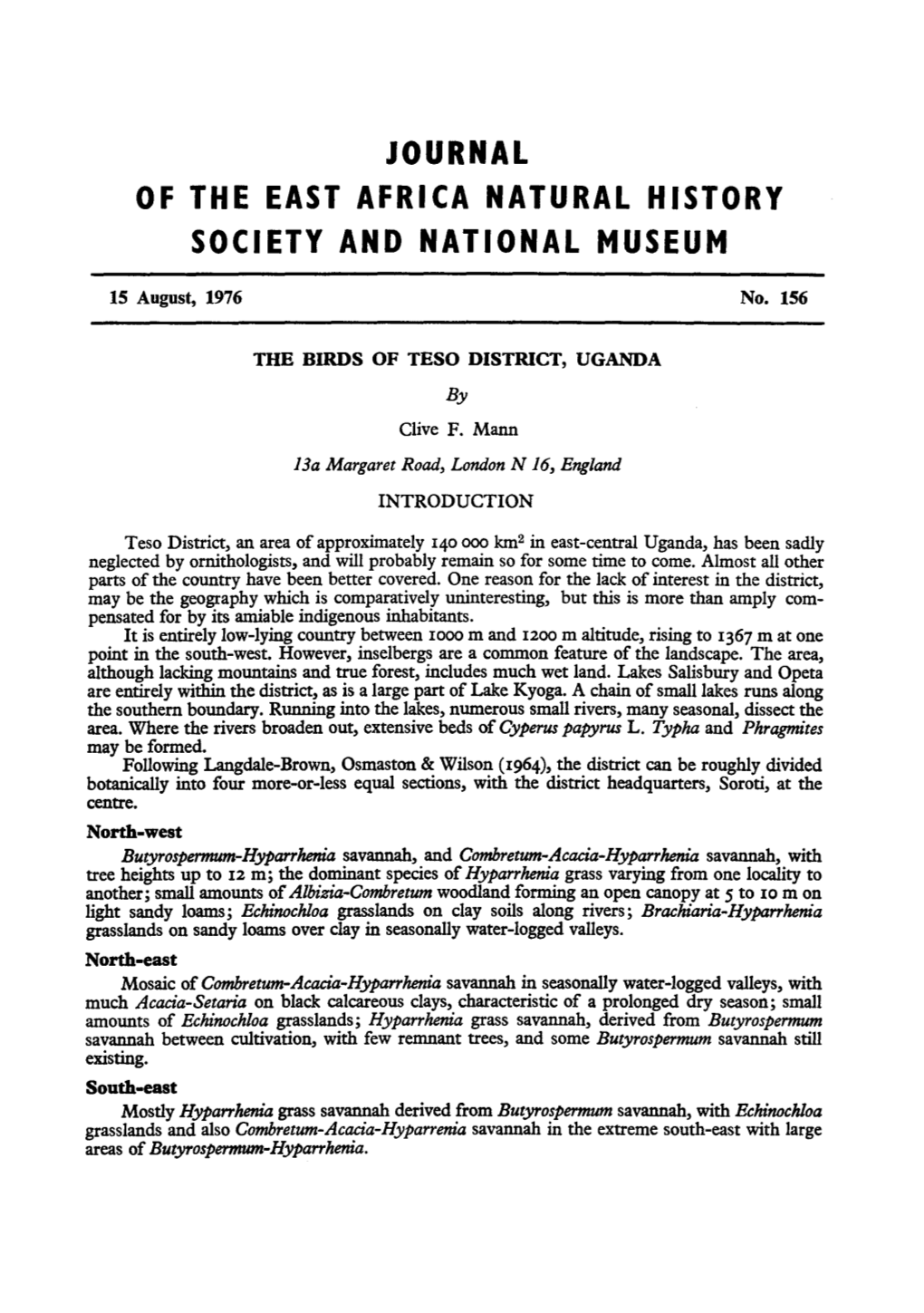 Journal of the East Africa Natural History