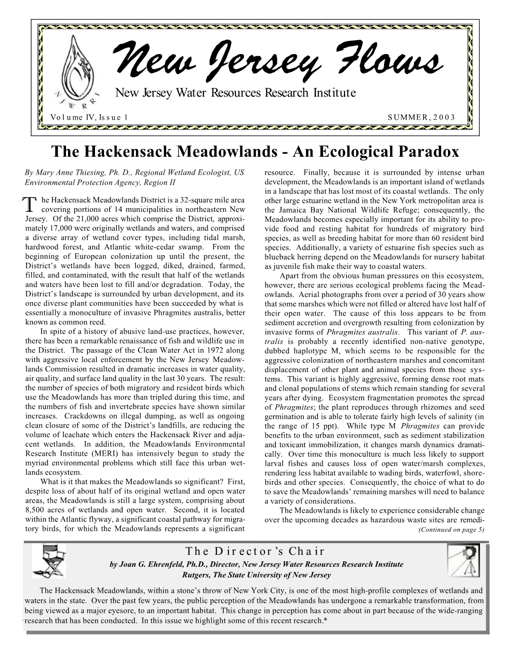 The Hackensack Meadowlands - an Ecological Paradox by Mary Anne Thiesing, Ph
