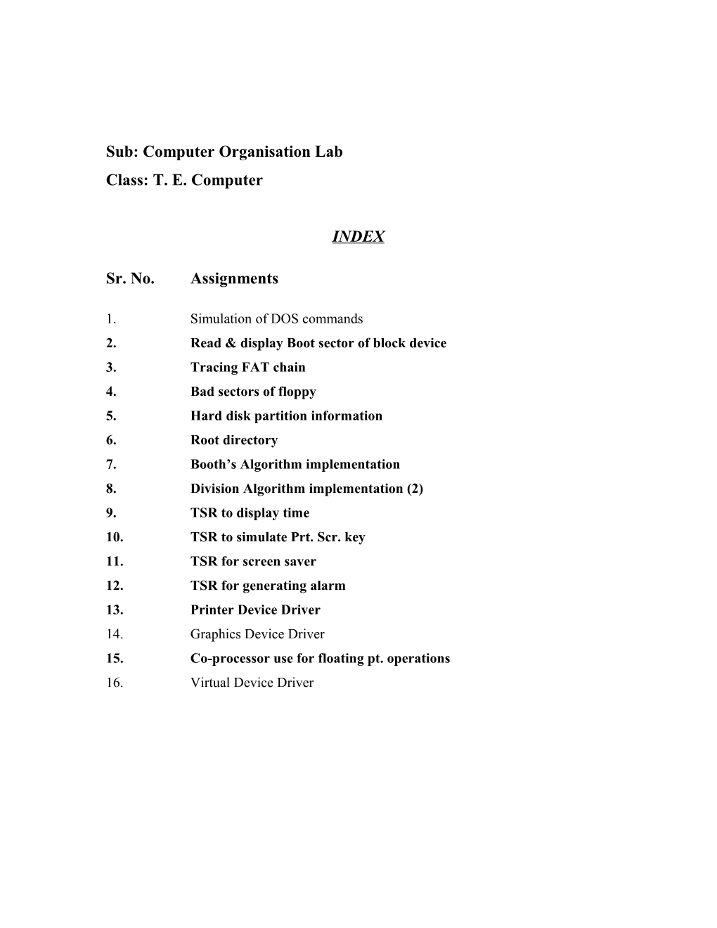 Sub: Computer Organisation Lab