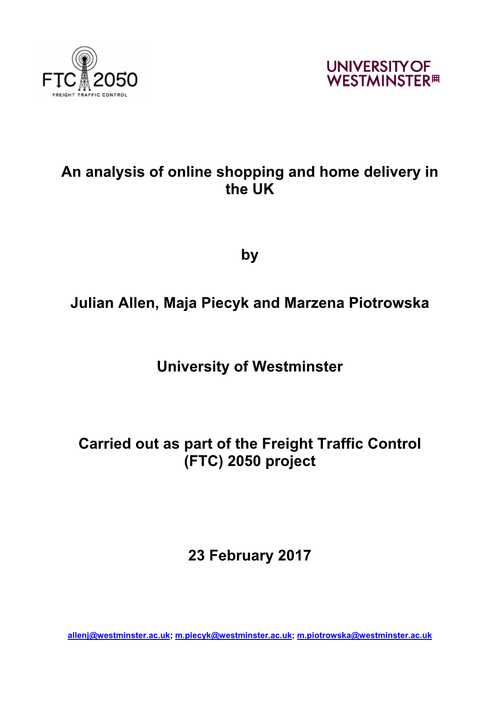 An Analysis of Online Shopping and Home Delivery in the UK