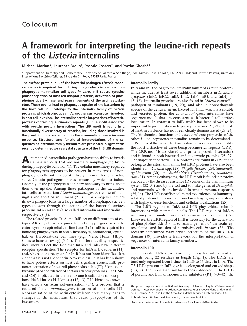 A Framework for Interpreting the Leucine-Rich Repeats of the Listeria Internalins