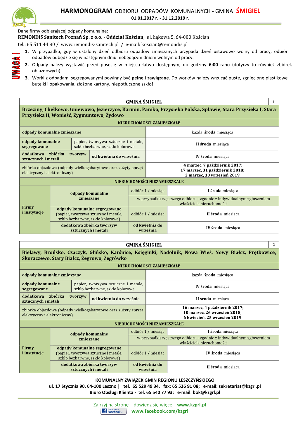 Harmonogram Odbioru Śmieci Na 2017 Rok.Pdf