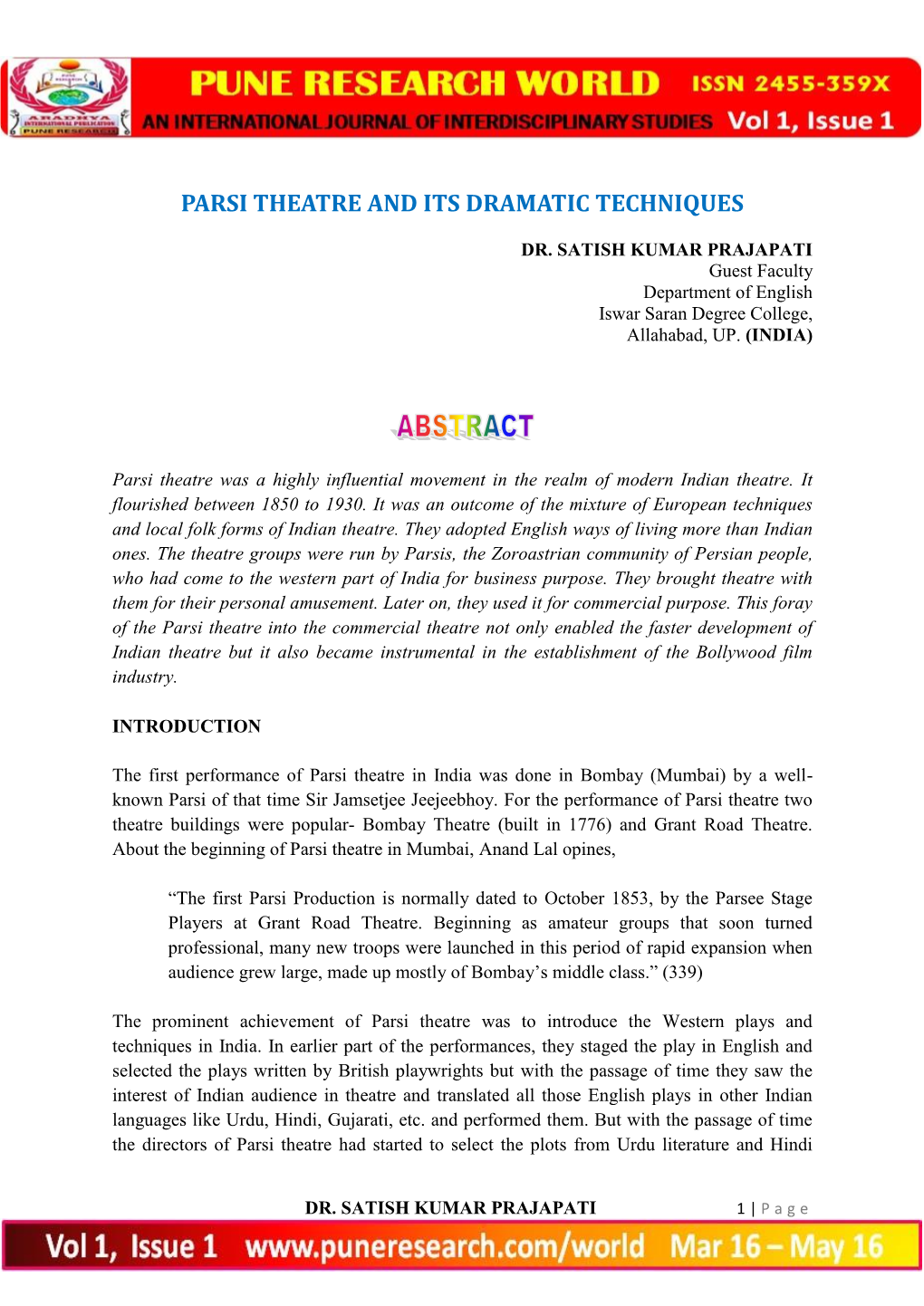 Parsi Theatre and Its Dramatic Techniques