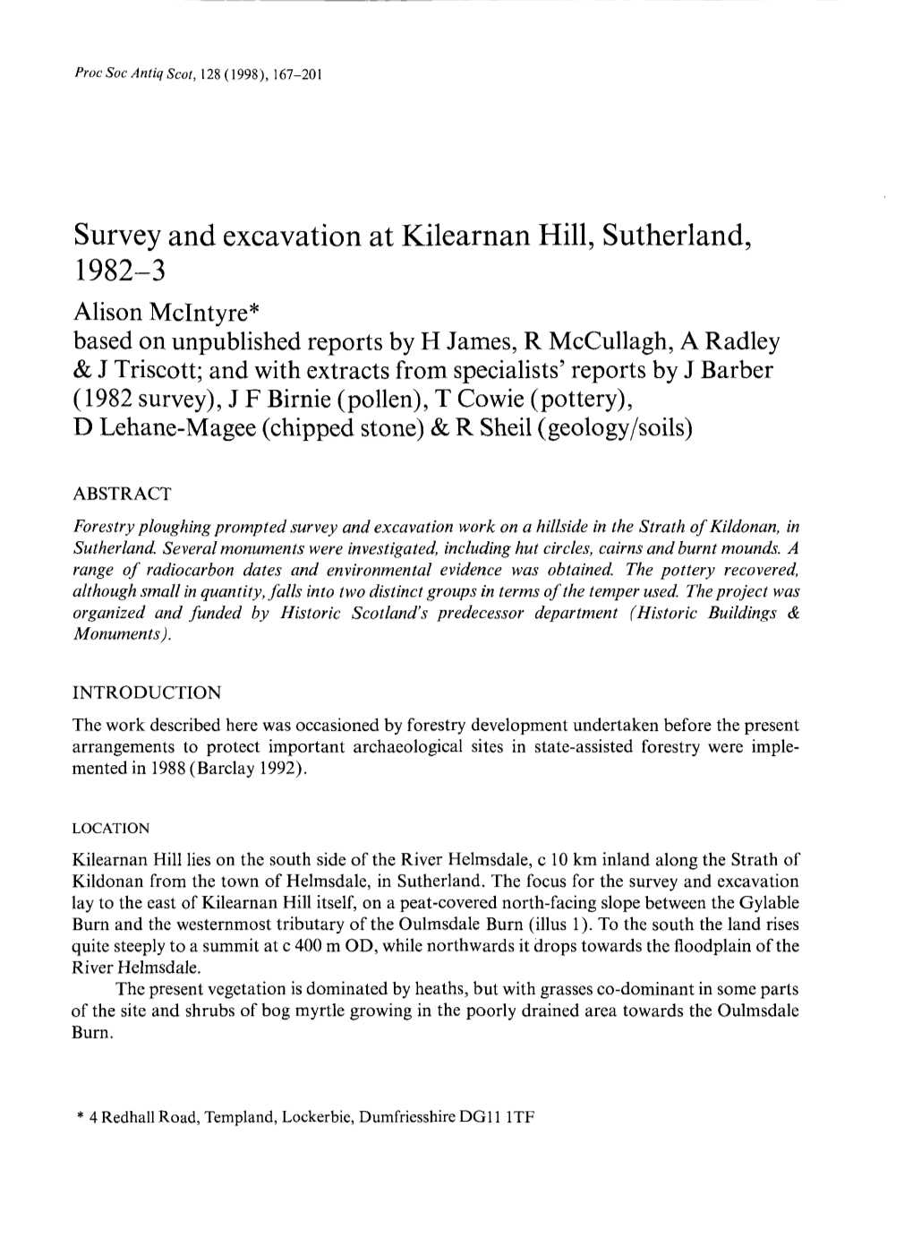 Survey and Excavation at Kilearnan Hill, Sutherland, 1982-3