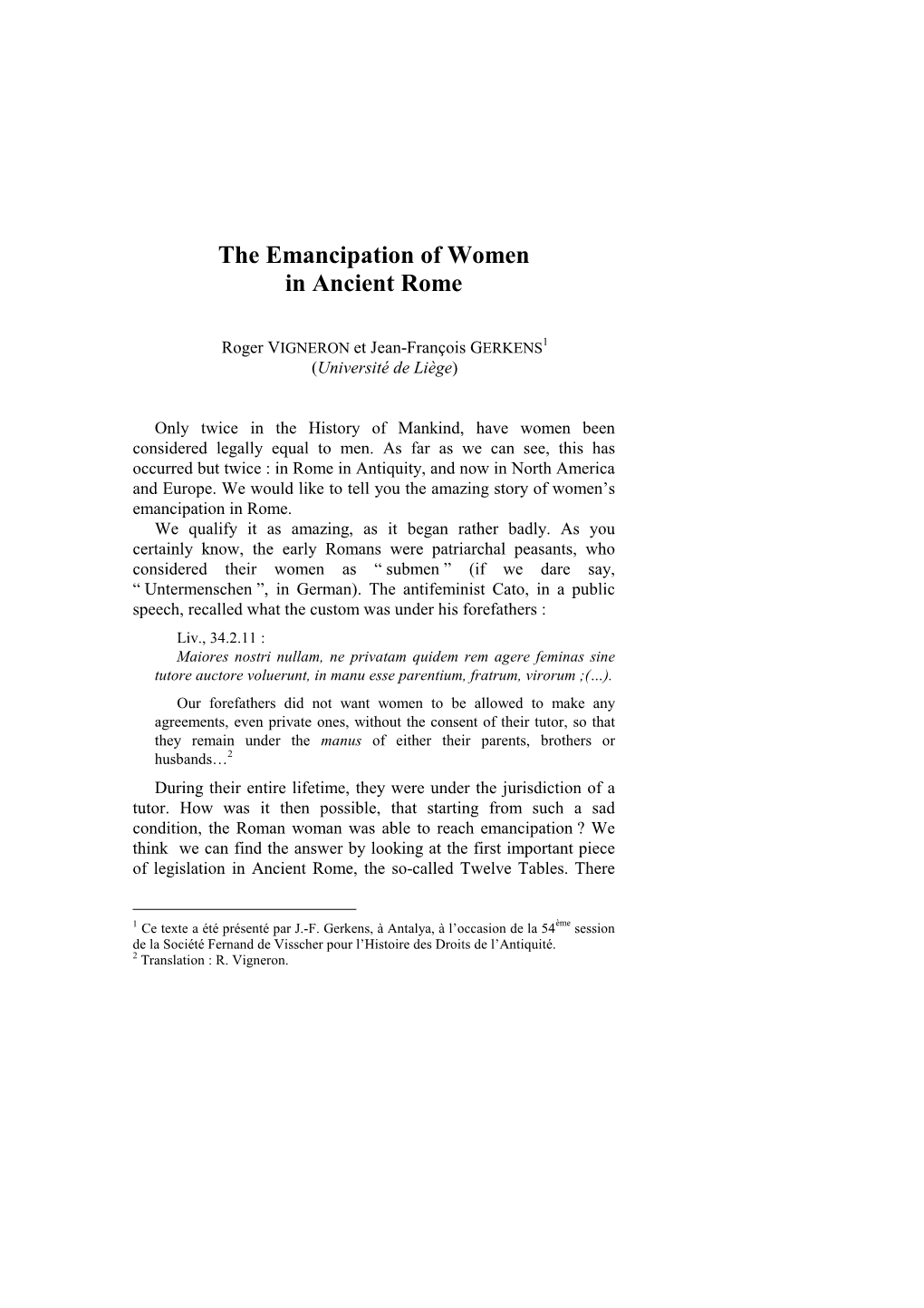The Emancipation of Women in Ancient Rome
