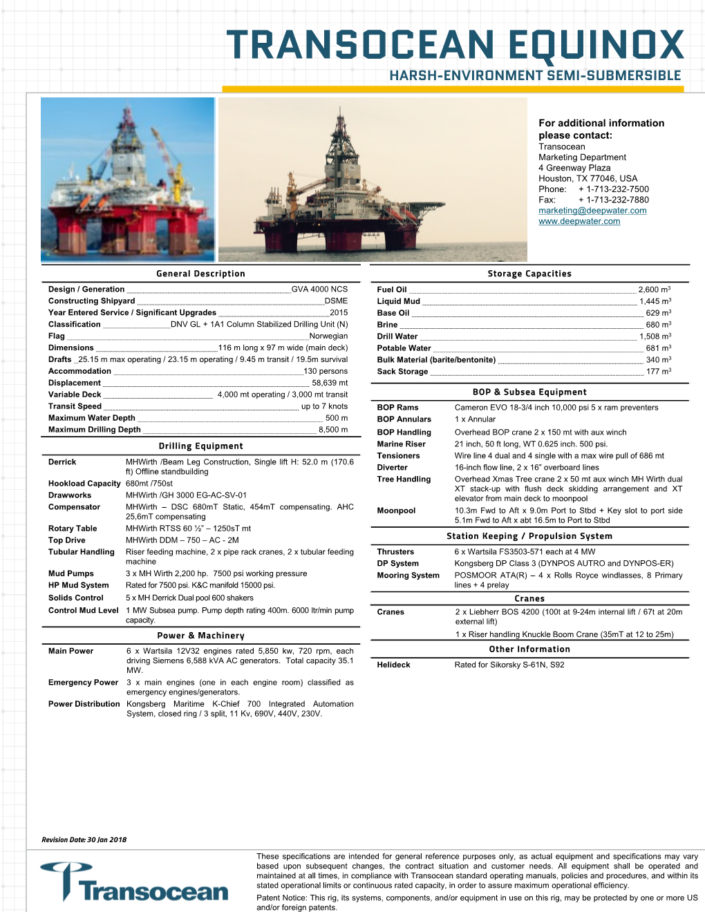 Transocean Equinox Harsh-Environment Semi-Submersible