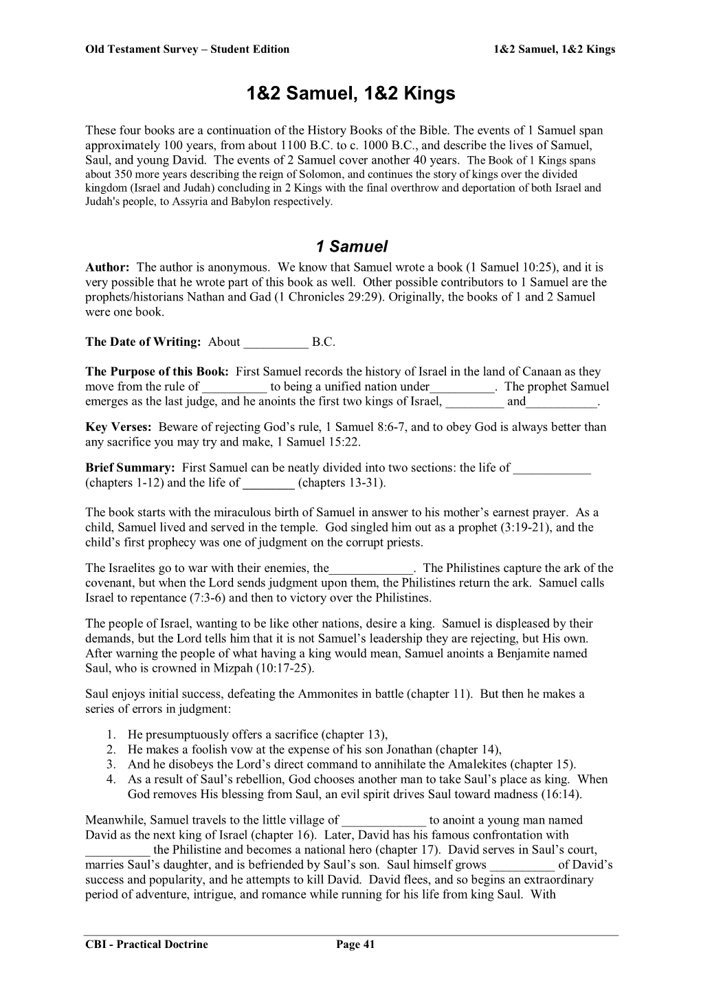 Old Testament Survey – Student Edition 1&2 Samuel, 1&2 Kings