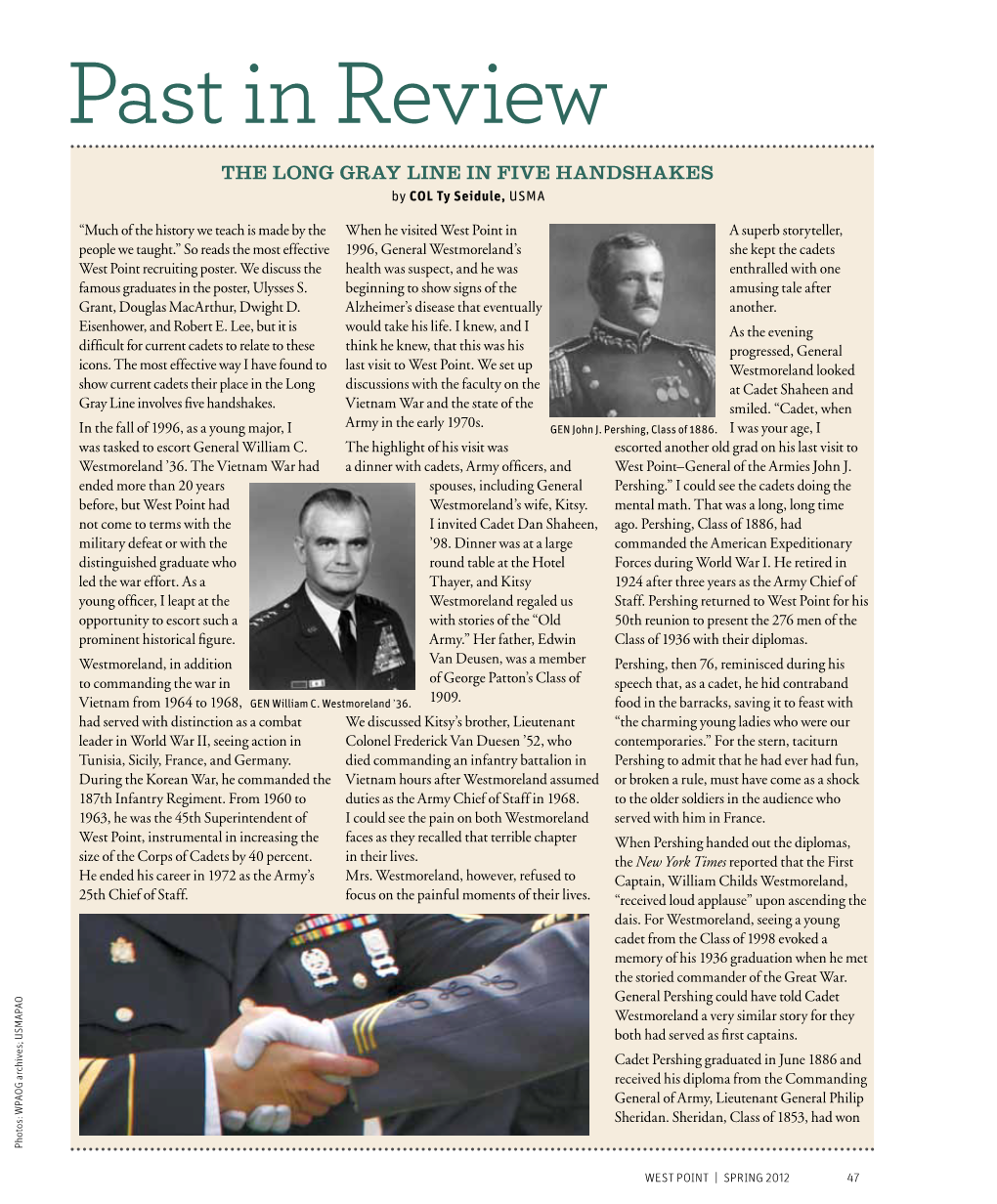 Past in Review the Long Gray Line in Five Handshakes by COL Ty Seidule, USMA