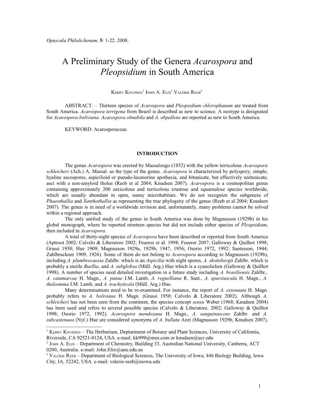 Acarospora and Pleopsidium in South America