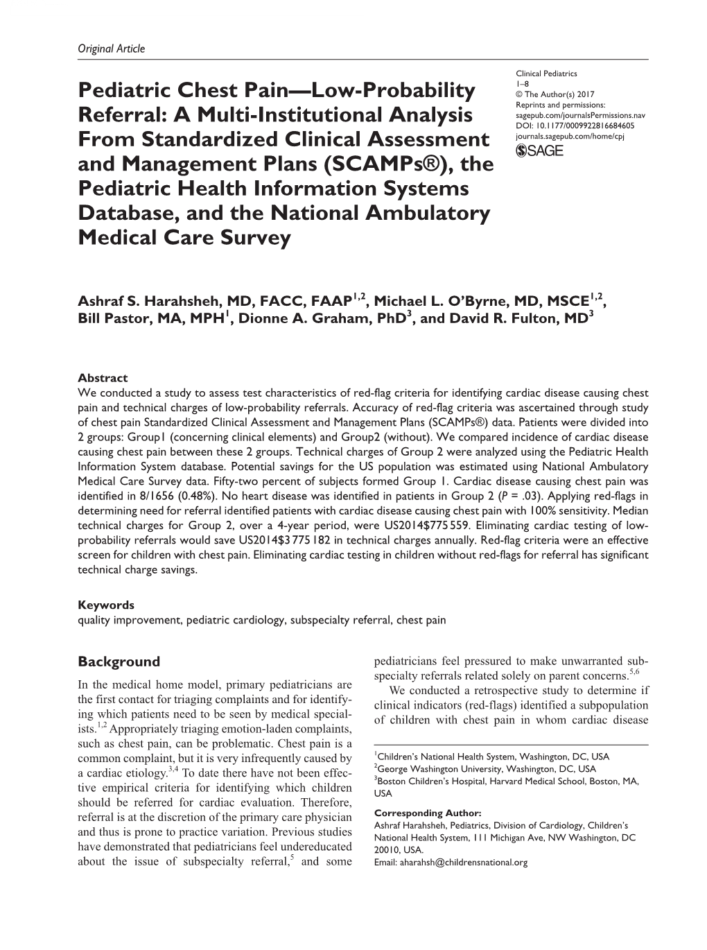 Pediatric Chest Pain—Low-Probability Referral: a Multi