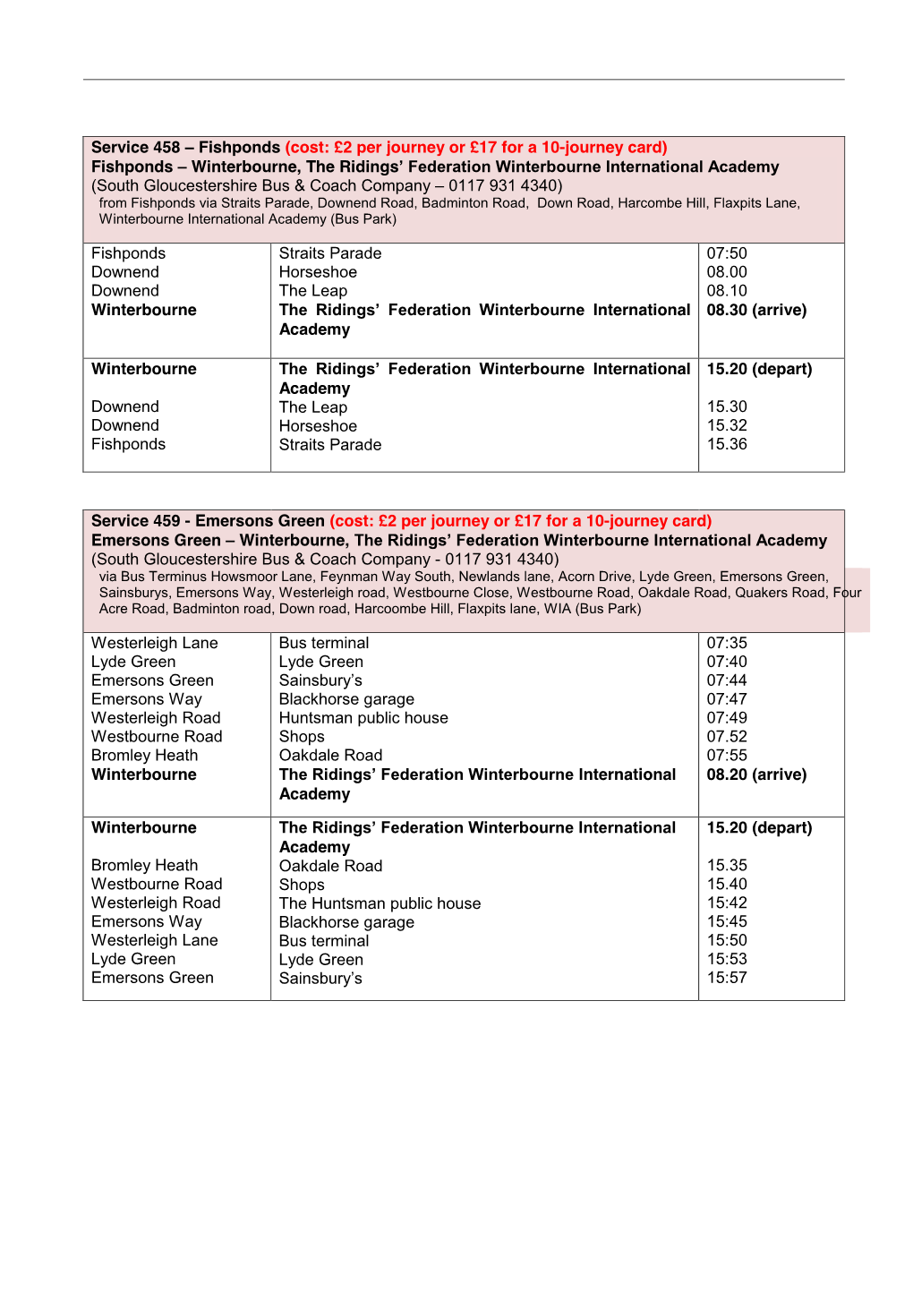 Bus Timetable September 2016