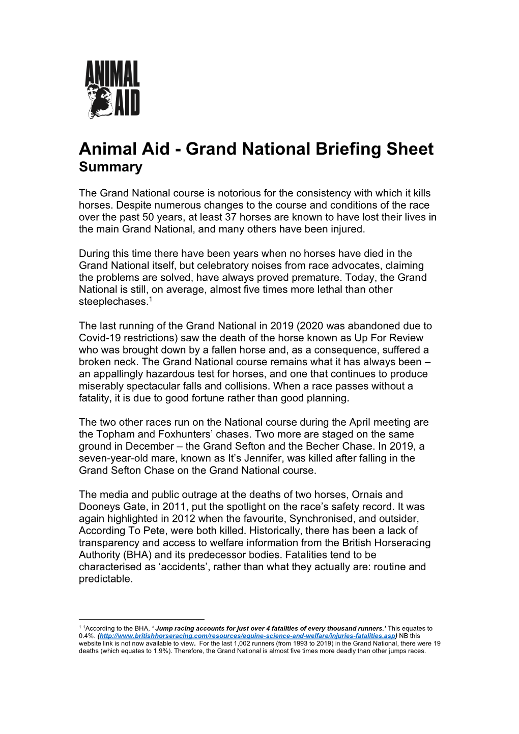 Grand National Briefing Sheet Summary