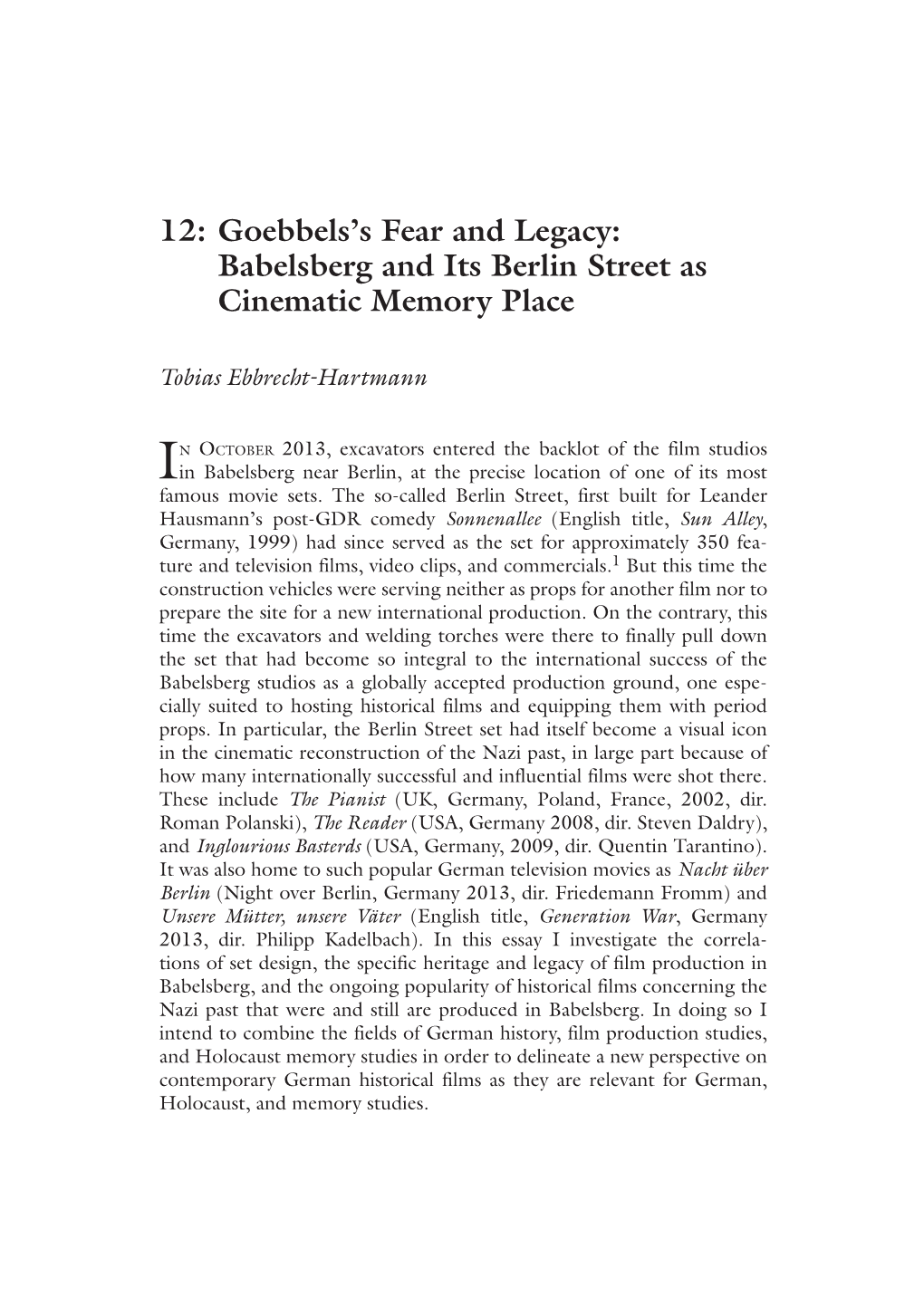 12: Goebbels's Fear and Legacy: Babelsberg and Its Berlin Street As