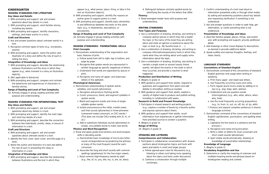 Reading Standards for Literature