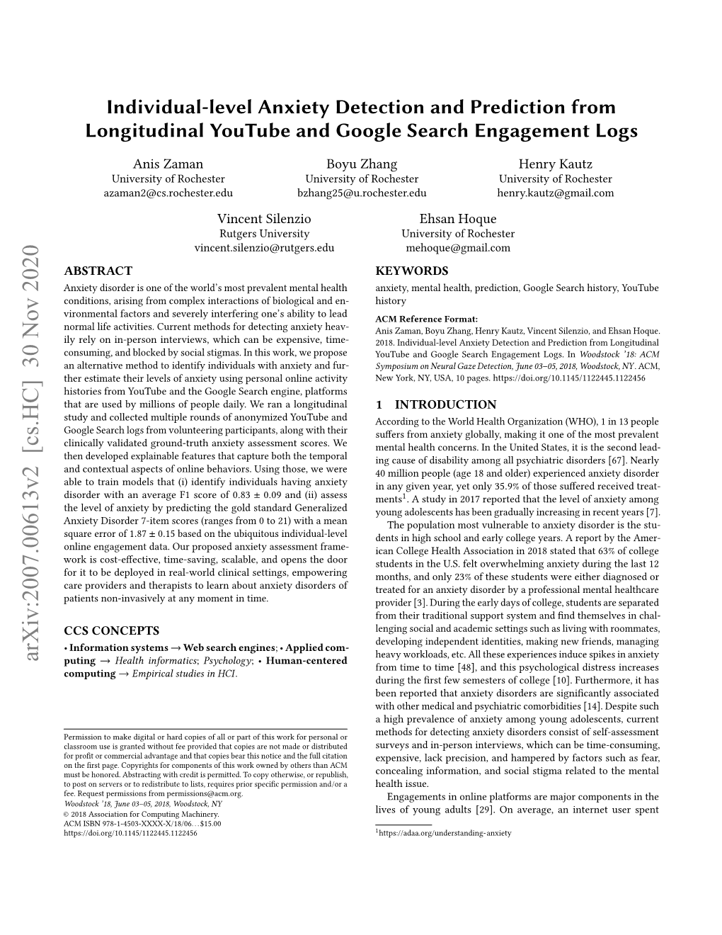 Individual-Level Anxiety Detection and Prediction from Longitudinal Youtube and Google Search Engagement Logs