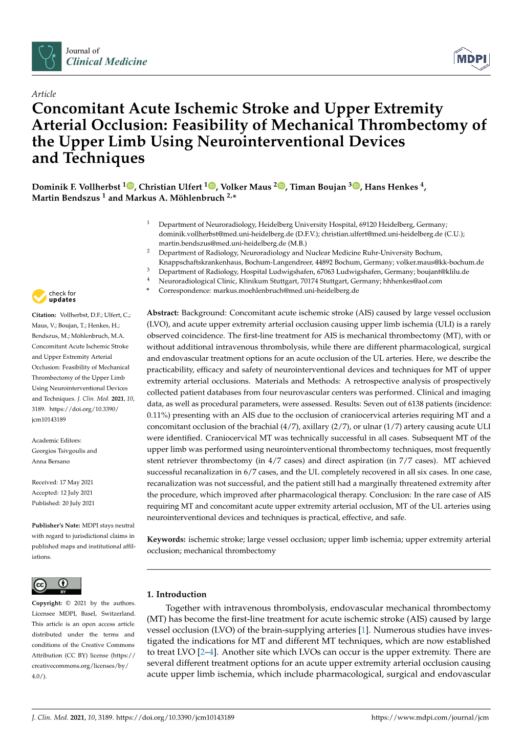 Concomitant Acute Ischemic Stroke and Upper Extremity Arterial Occlusion