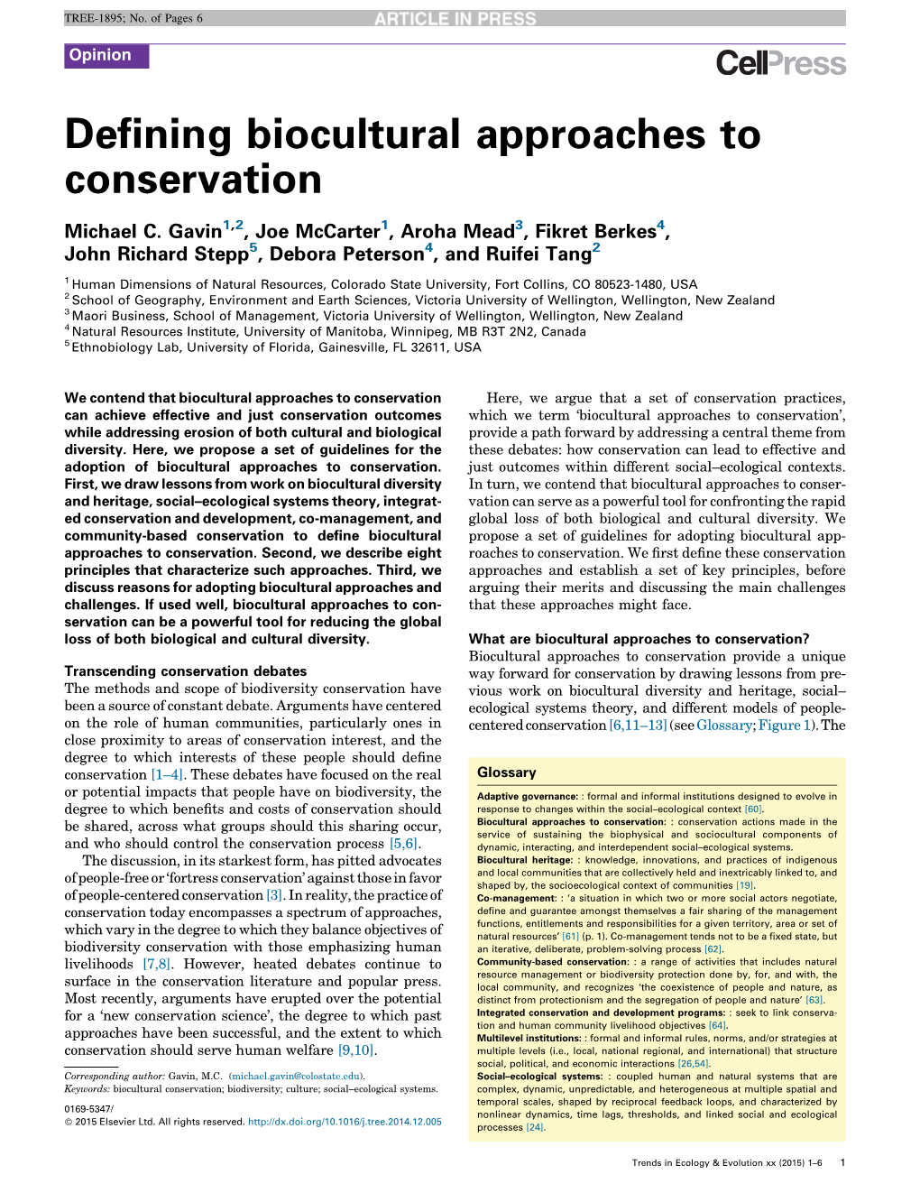 Defining Biocultural Approaches to Conservation