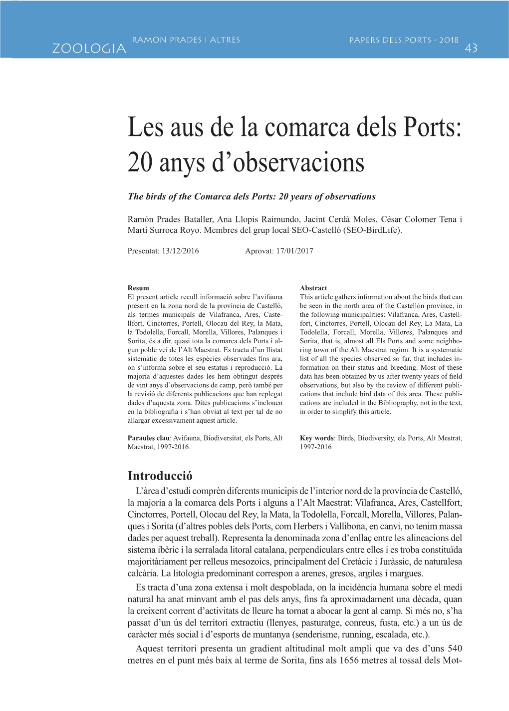 Les Aus De La Comarca Dels Ports