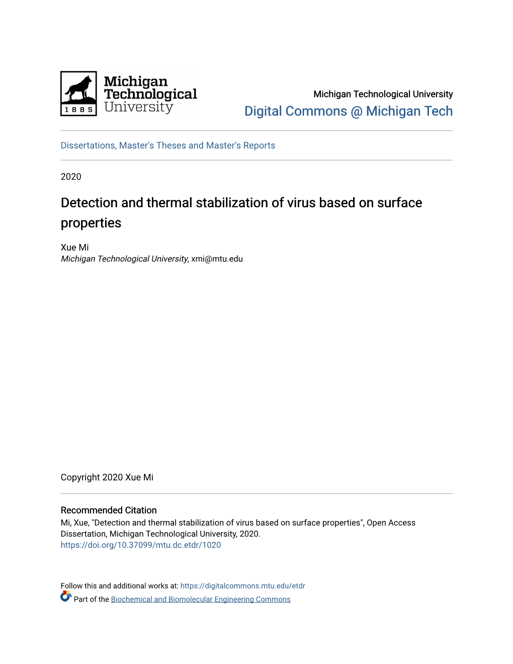 Detection and Thermal Stabilization of Virus Based on Surface Properties