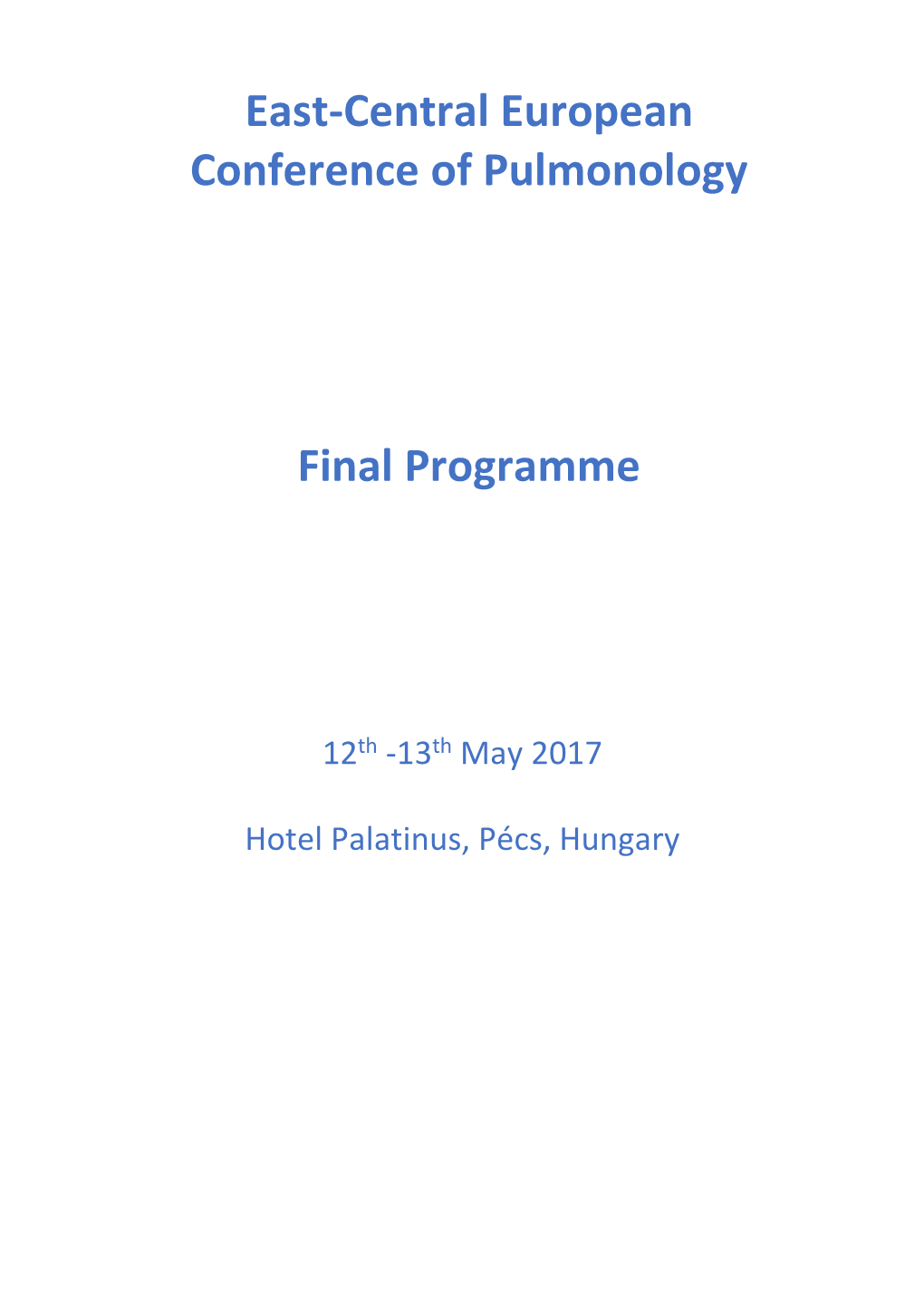 East-Central European Conference of Pulmonology Final Programme