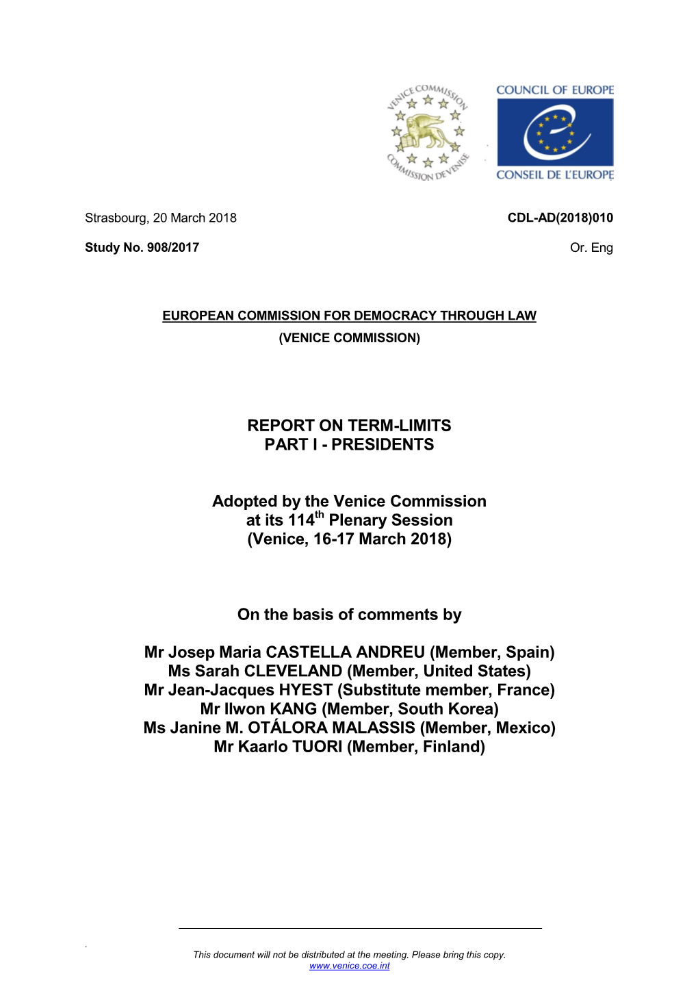 Report on Term-Limits Part I - Presidents