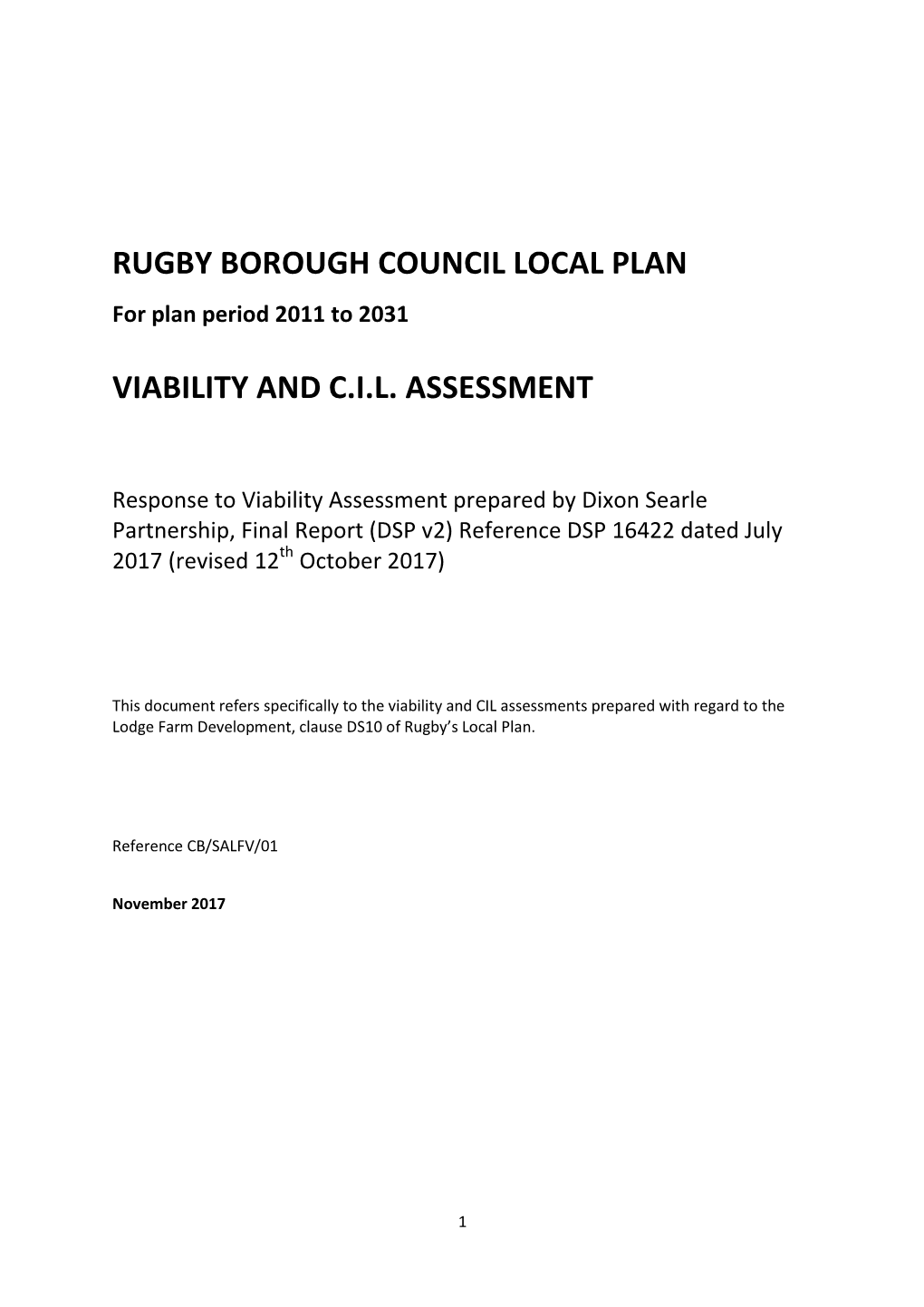 Rugby Borough Council Local Plan Viability and C.I.L